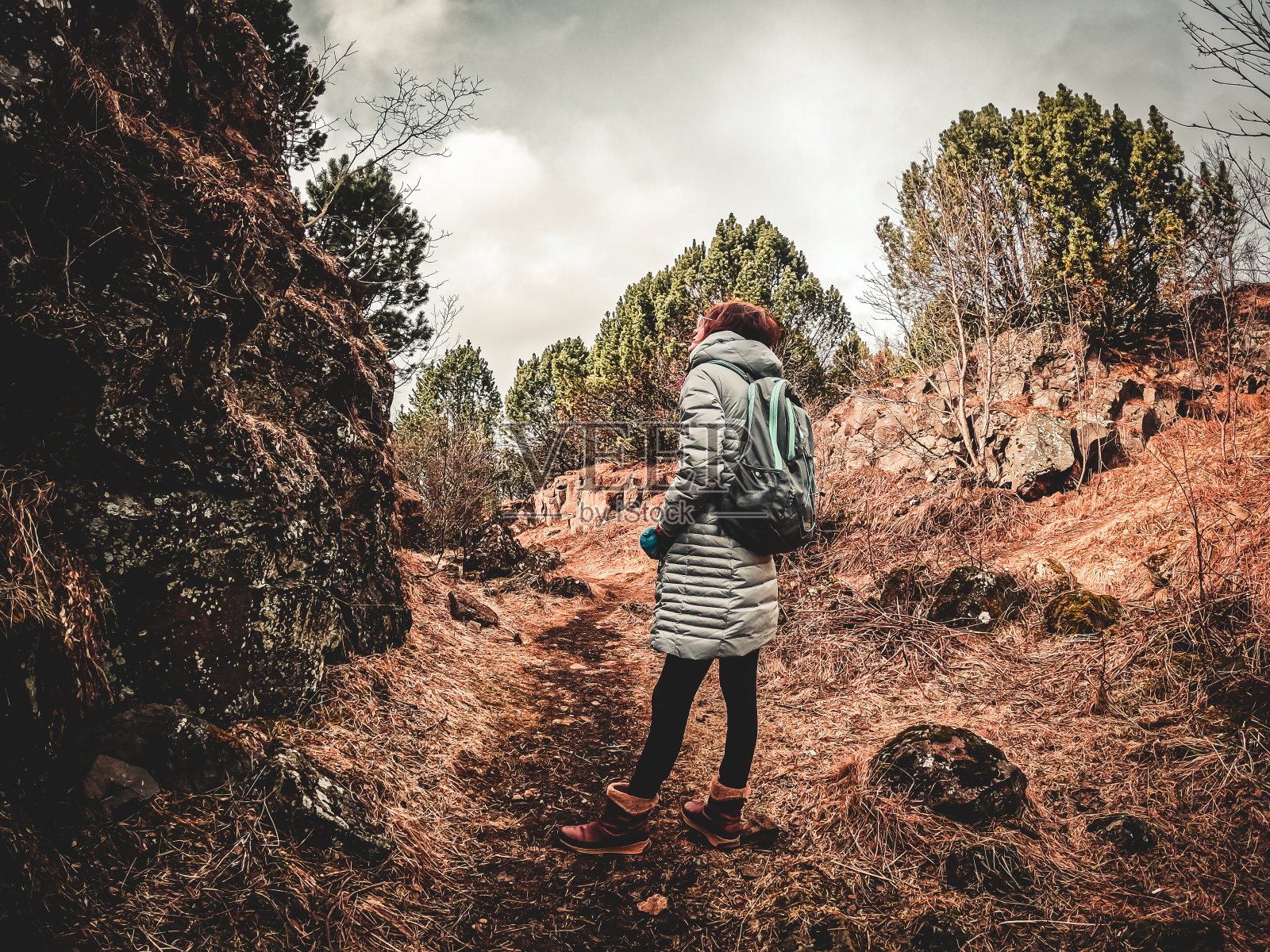 单身女性站在森林里照片摄影图片