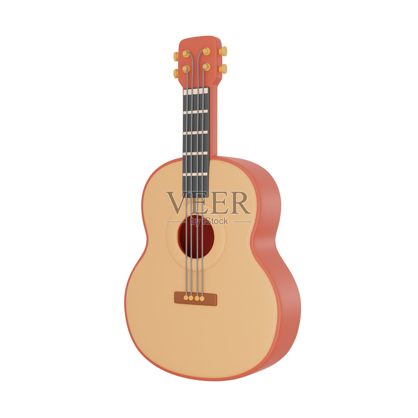 吉他孤立在灯光背景，露营设备，夏令营概念，3d渲染。照片摄影图片