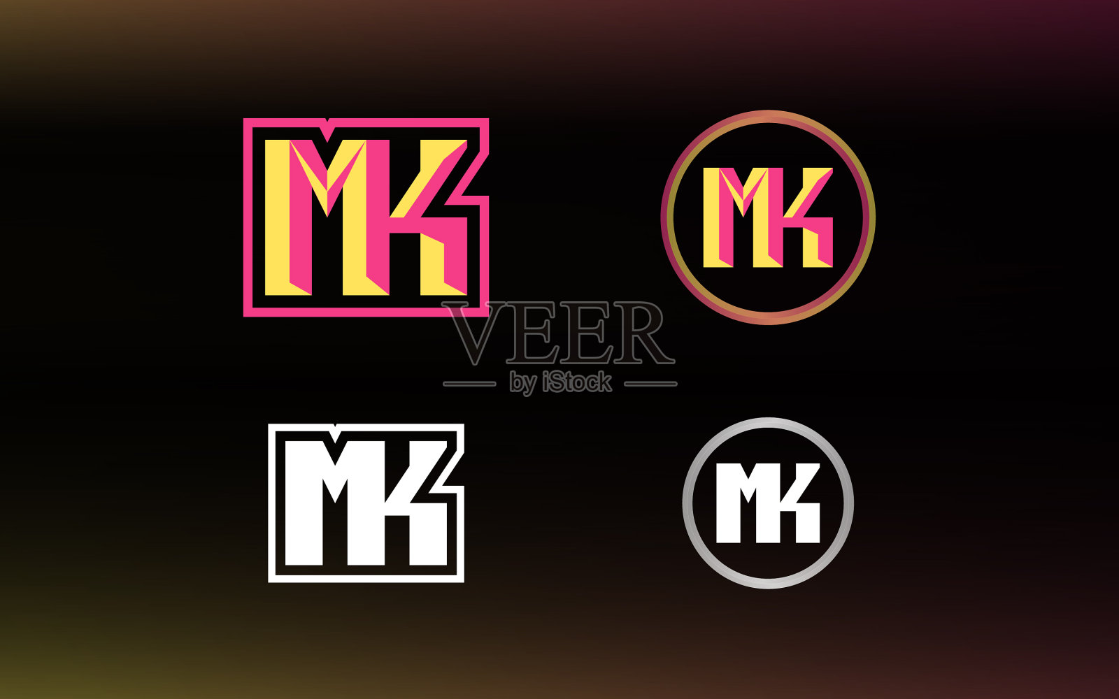 首字母mk标志与明亮的颜色插画图片素材