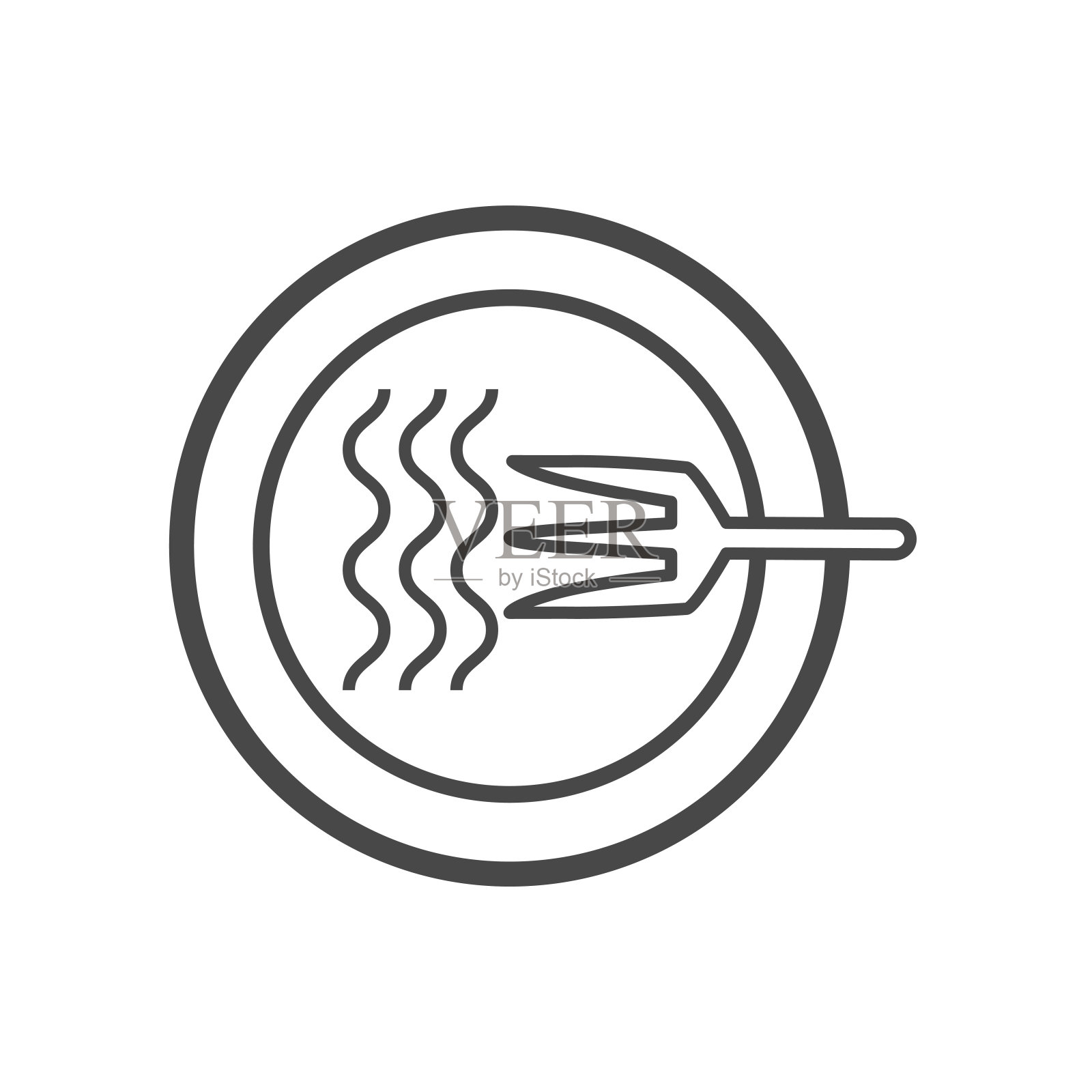 向量线性图标与面条在盘子插画图片素材