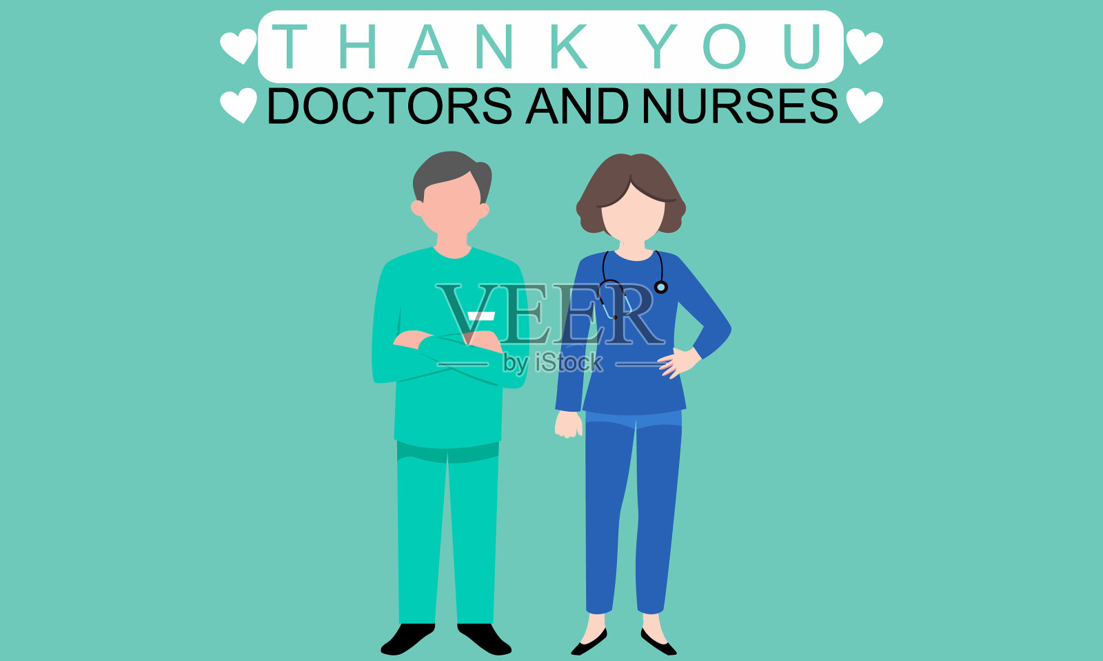 谢谢医生和护士的公寓设计插画图片素材