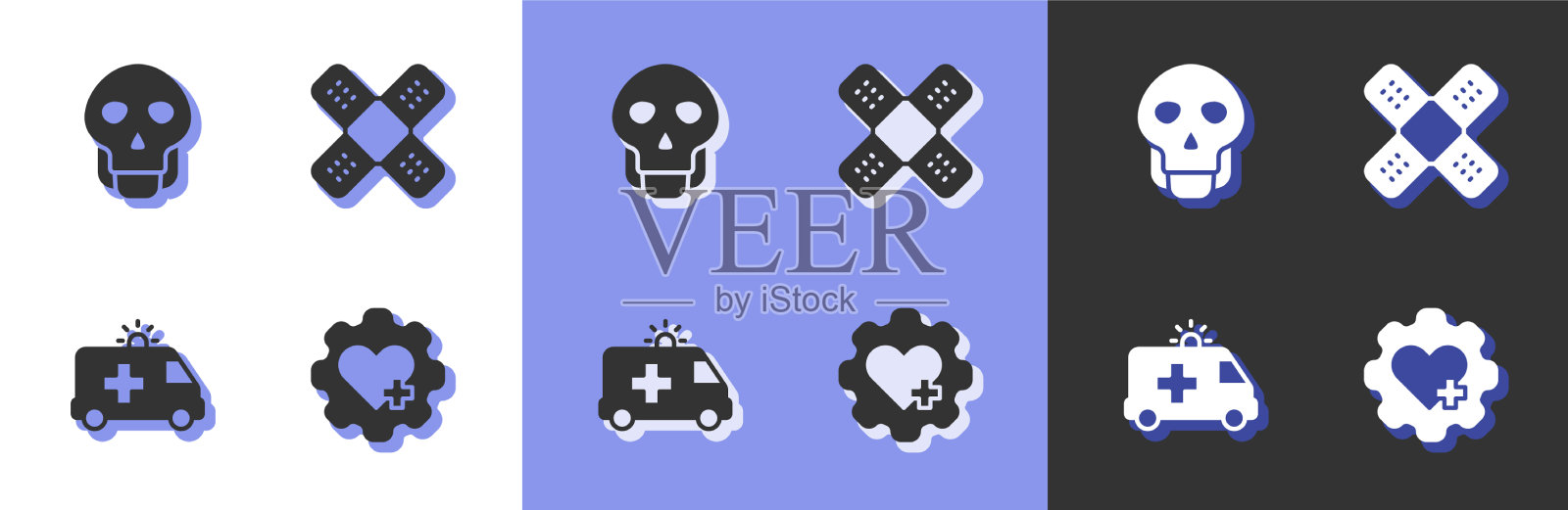 心与十字颅骨救护车和图标素材