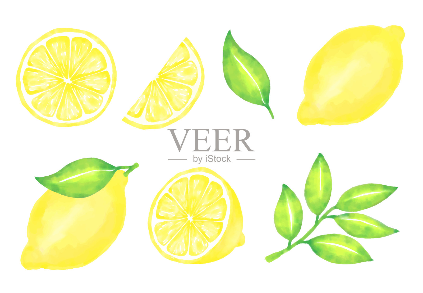 矢量背景柠檬和树叶在水彩横幅，卡片，传单，社交媒体壁纸等。插画图片素材