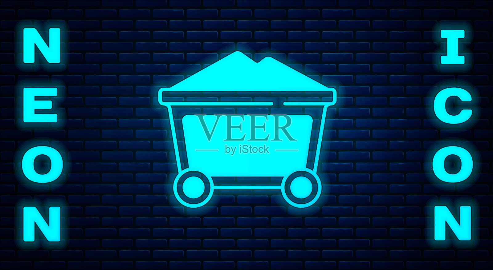 发光的霓虹灯煤矿手推车图标孤立上插画图片素材