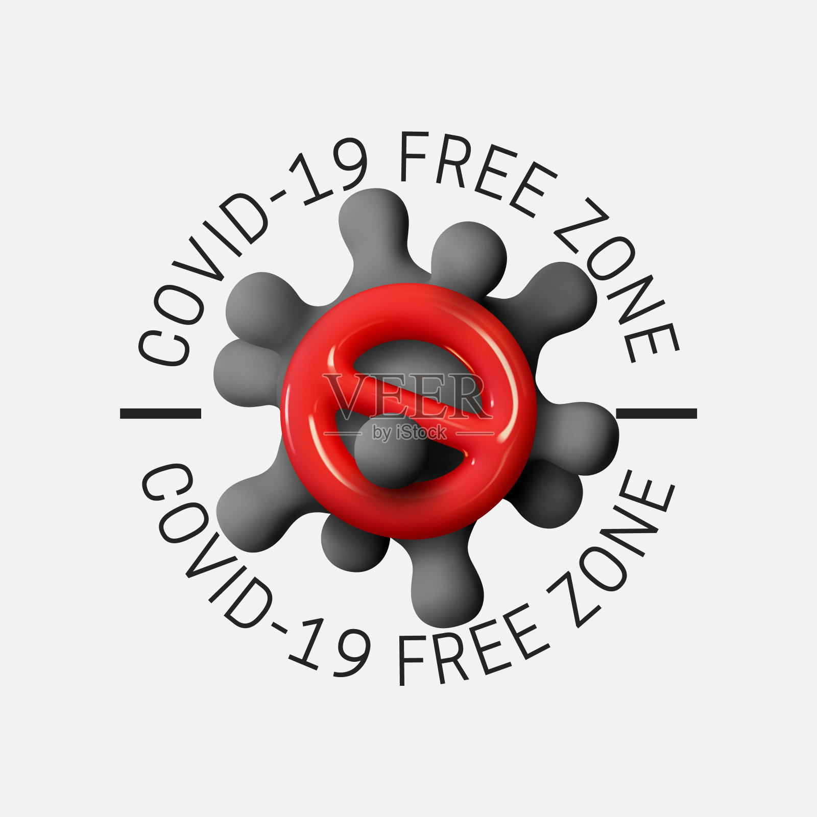 Covid-19自由区。阻止冠状病毒的传播。逼真的3d病毒细胞。矢量图插画图片素材