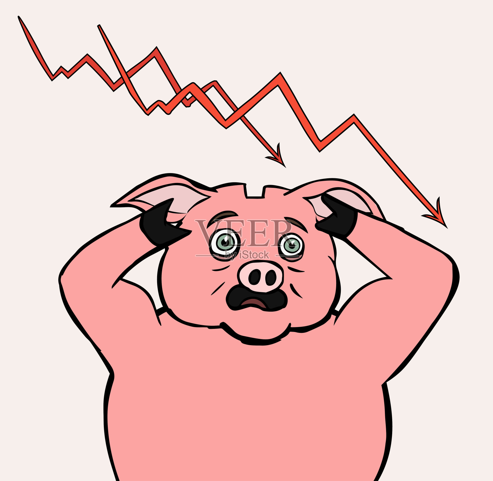 粉色的存钱罐，一脸惊慌插画图片素材