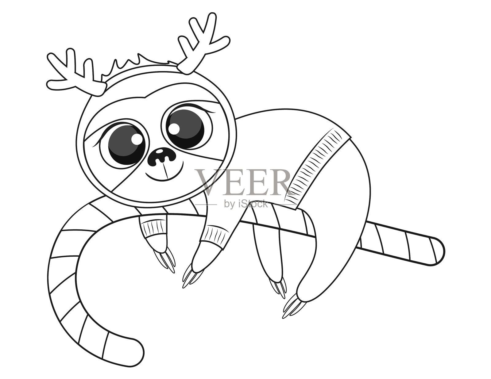 圣诞宝宝树懒涂色书页插画图片素材