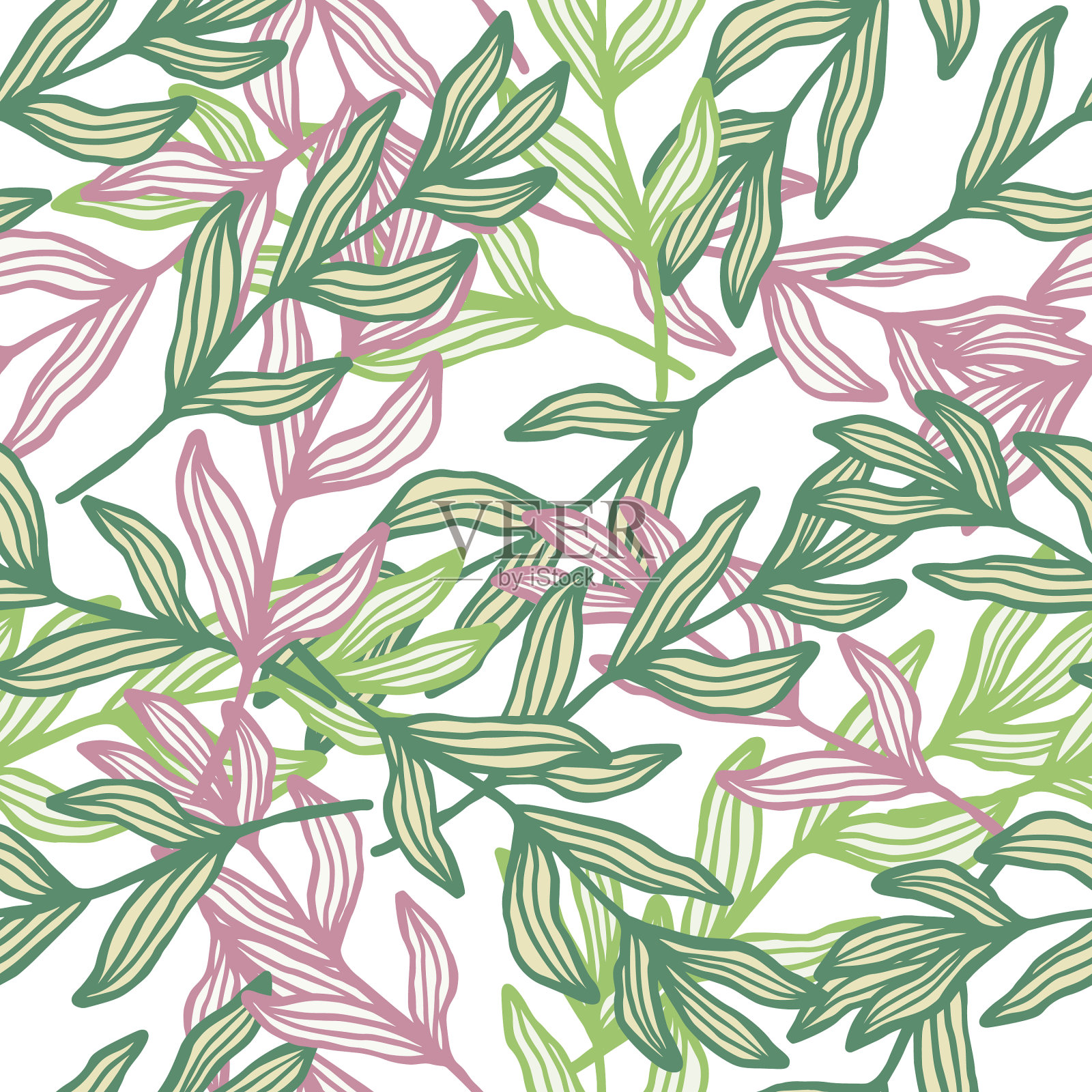 现代森林树枝与树叶无缝图案插画图片素材