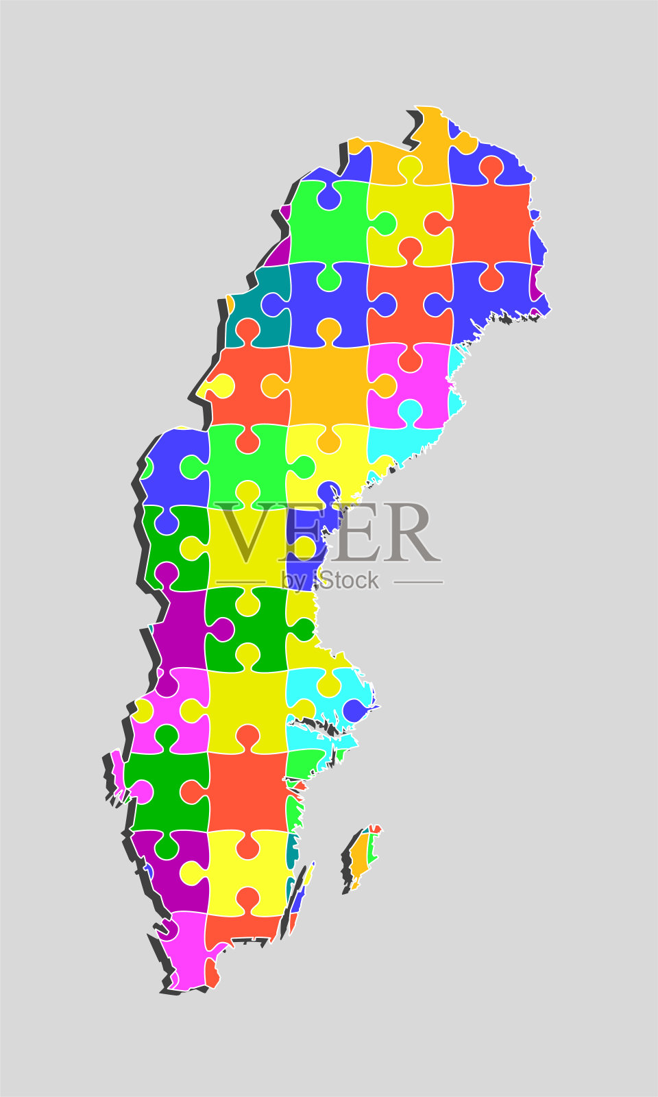 瑞典矢量地图拼图，拼图插画图片素材