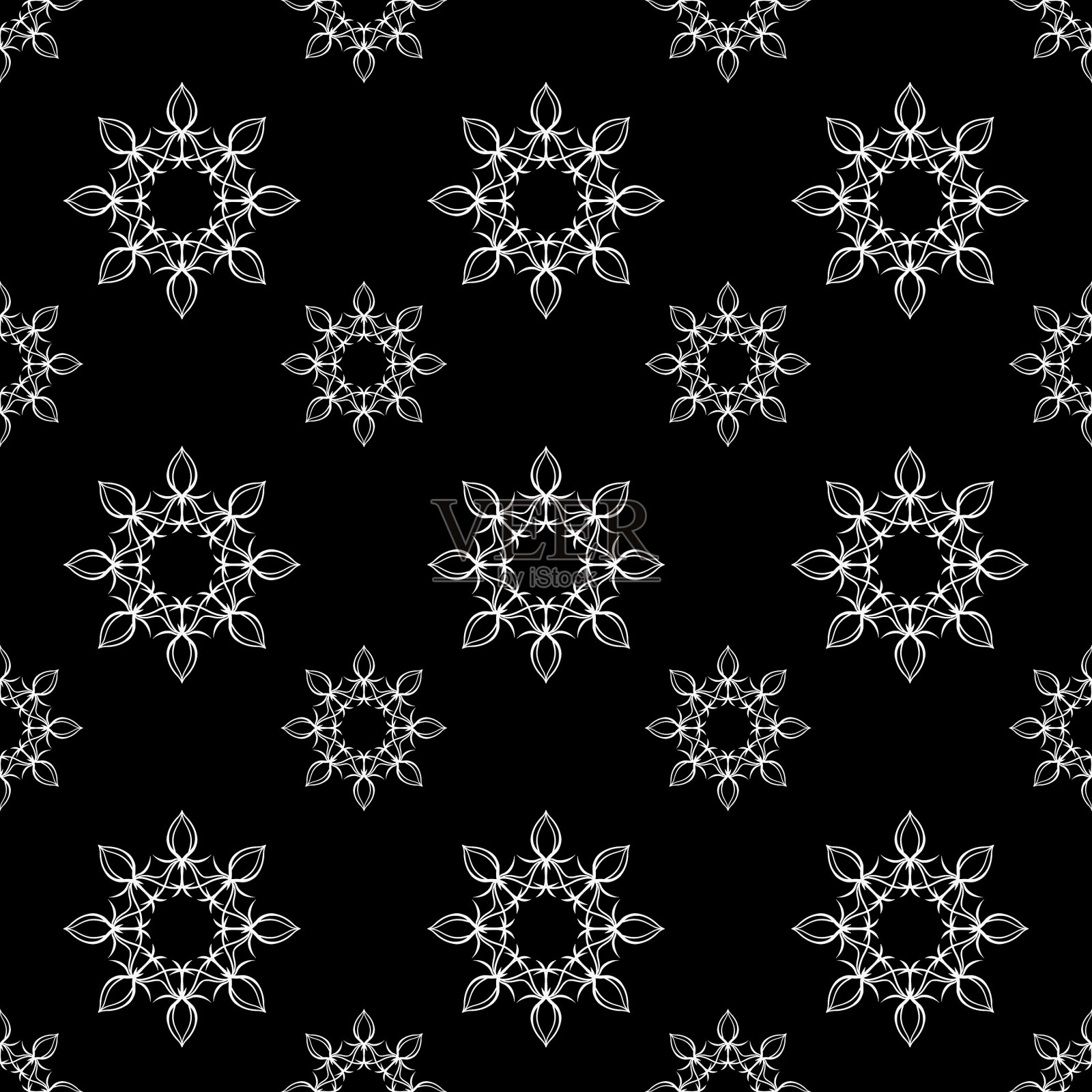 黑色和白色手绘几何和花插画图片素材