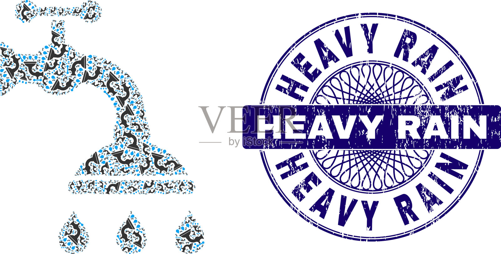 淋浴水龙头递归淋浴水龙头项目的马赛克插画图片素材