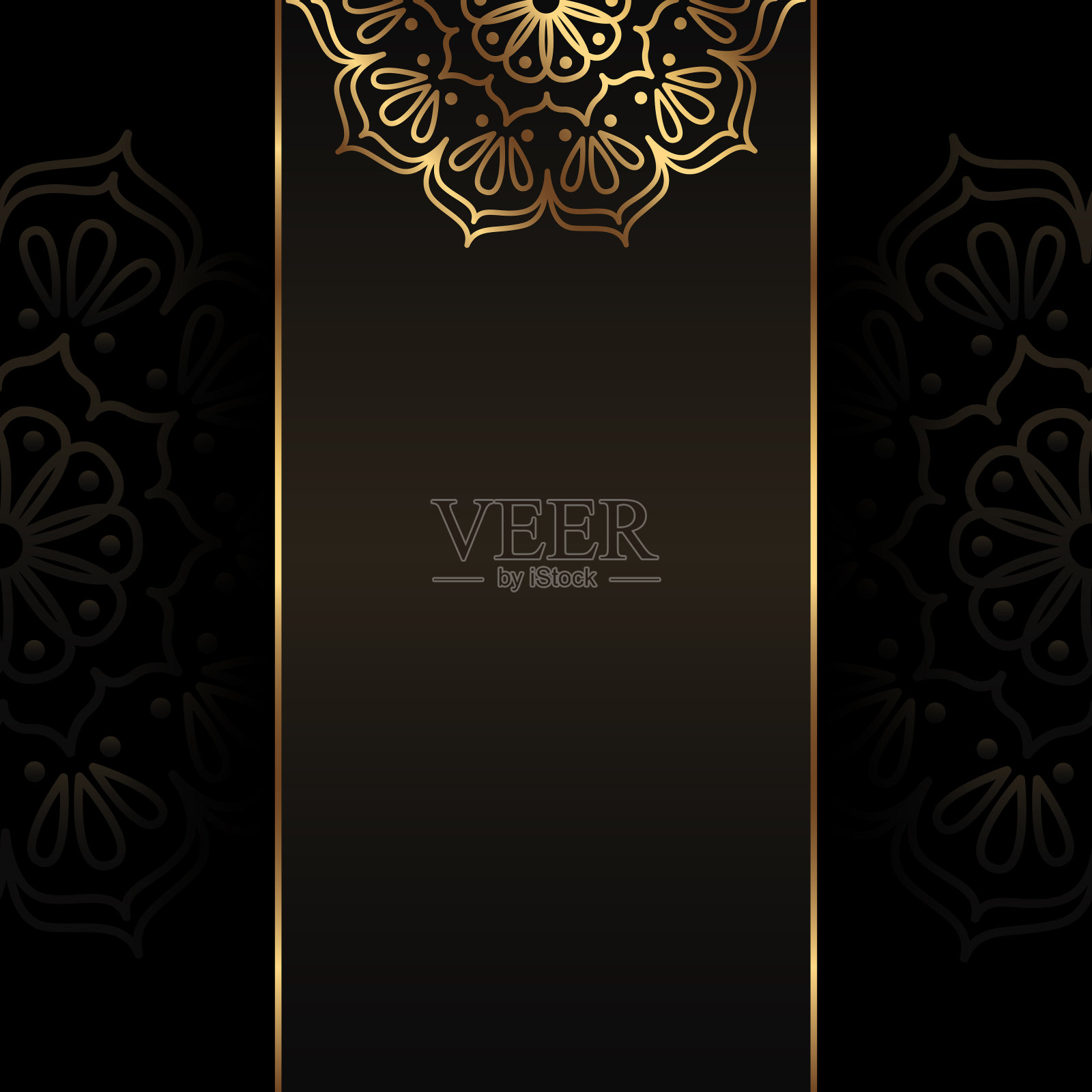 矢量黑方溢价旗帜与黄金曼荼罗。豪华背景与拷贝空间。插画图片素材