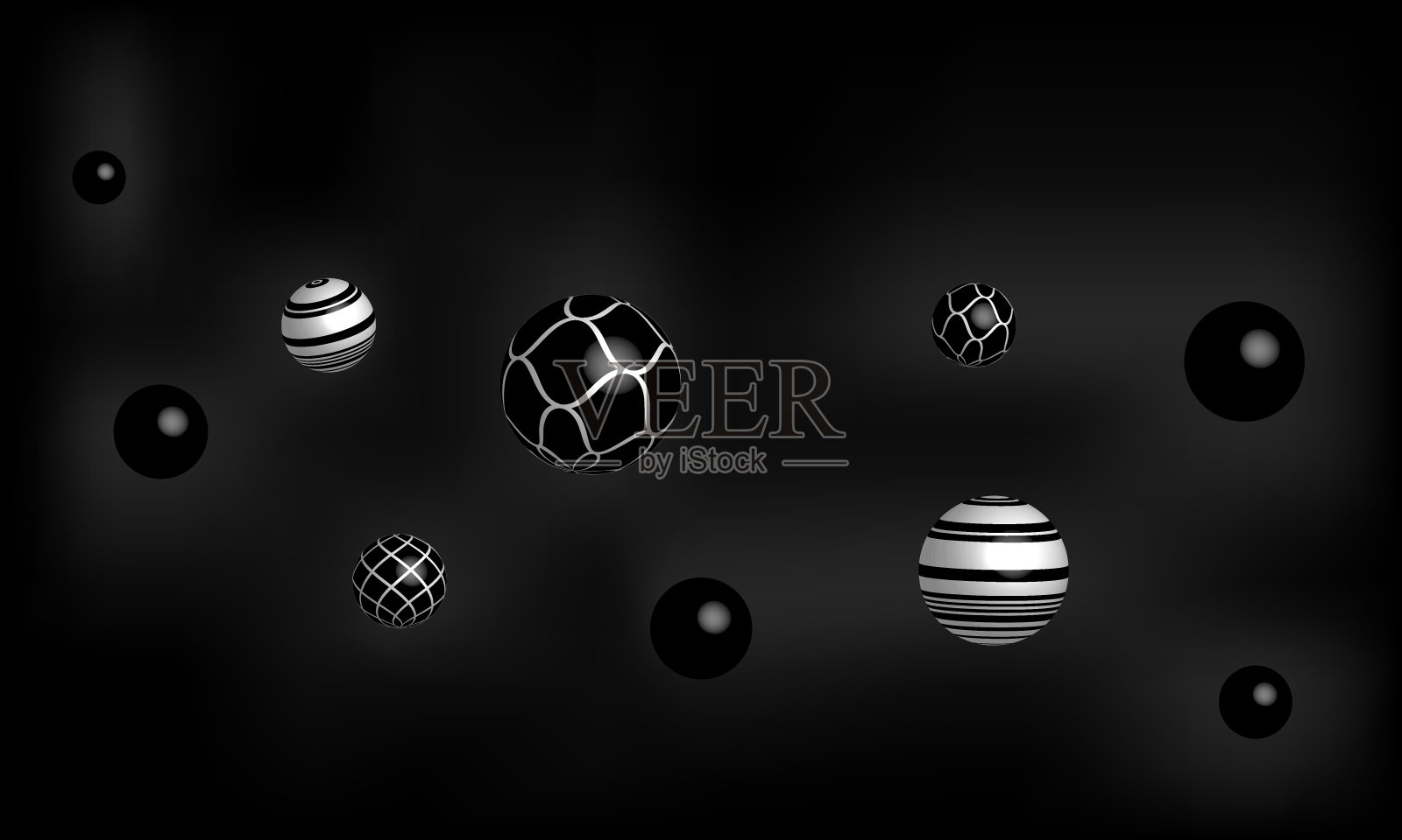 黑色背景球。3D插图，3D渲染。矢量抽象设计横幅，墙纸插画图片素材