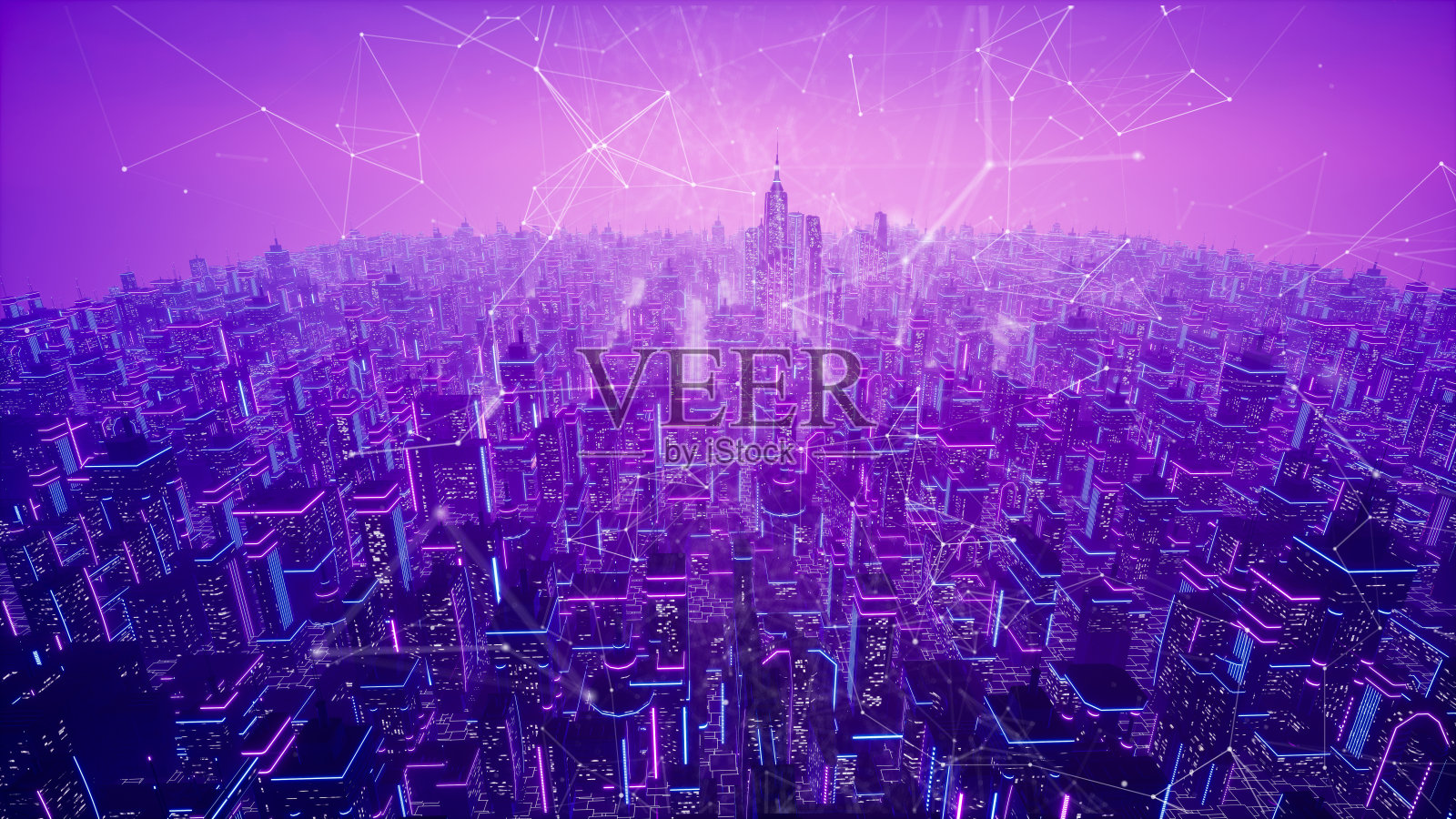 霓虹灯城市连接，3d渲染照片摄影图片