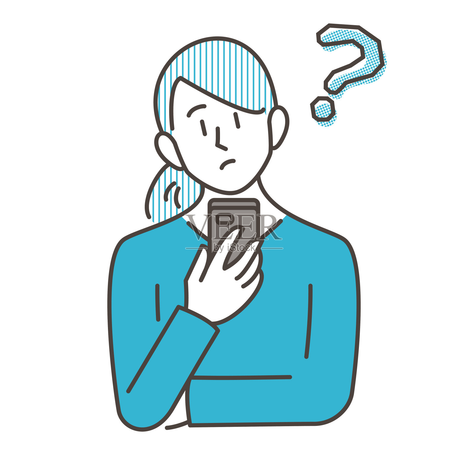 女人看着她的手机屏幕，想知道【矢量插图】插画图片素材