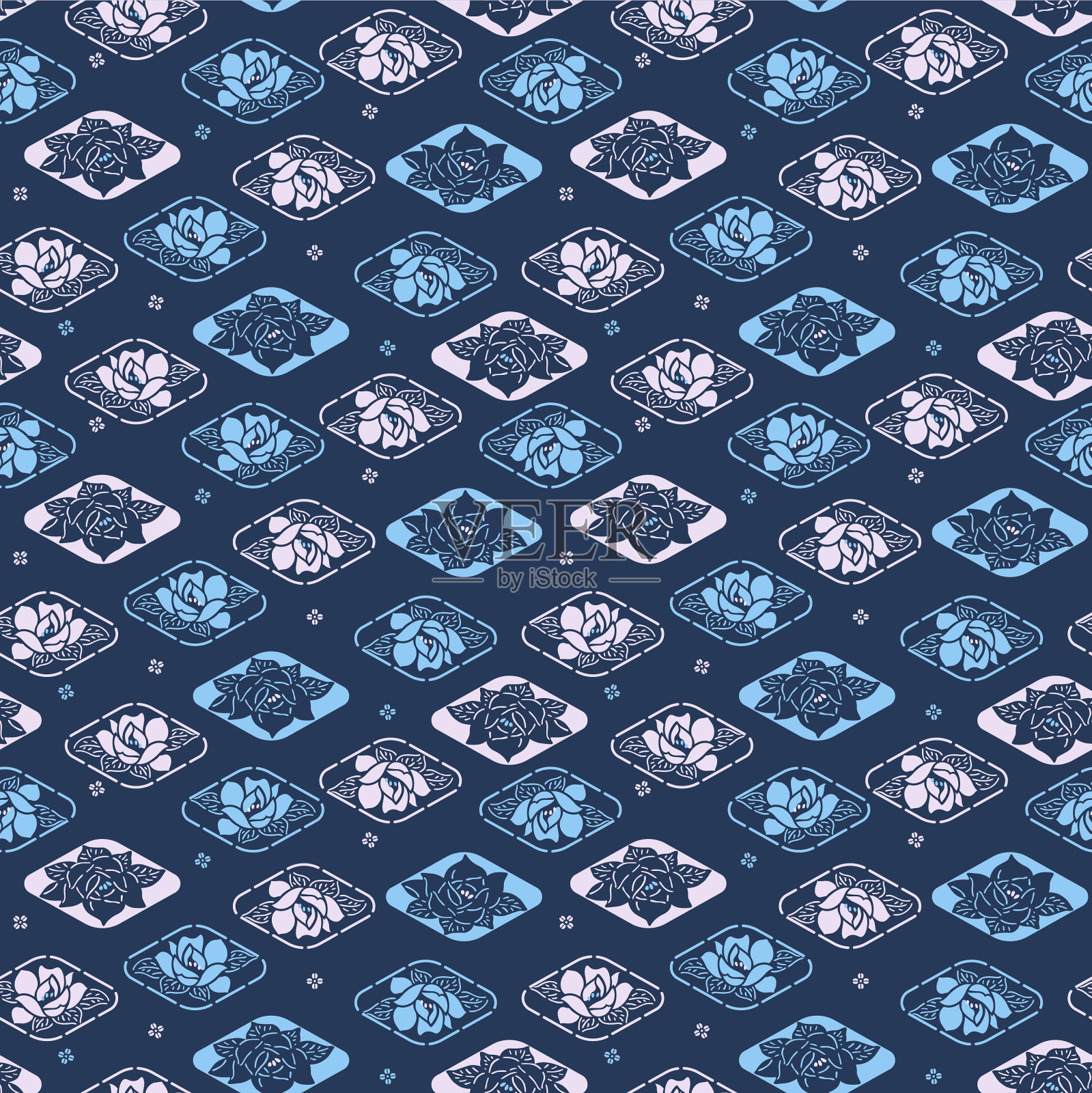 日本花主题钻石矢量无缝图案插画图片素材