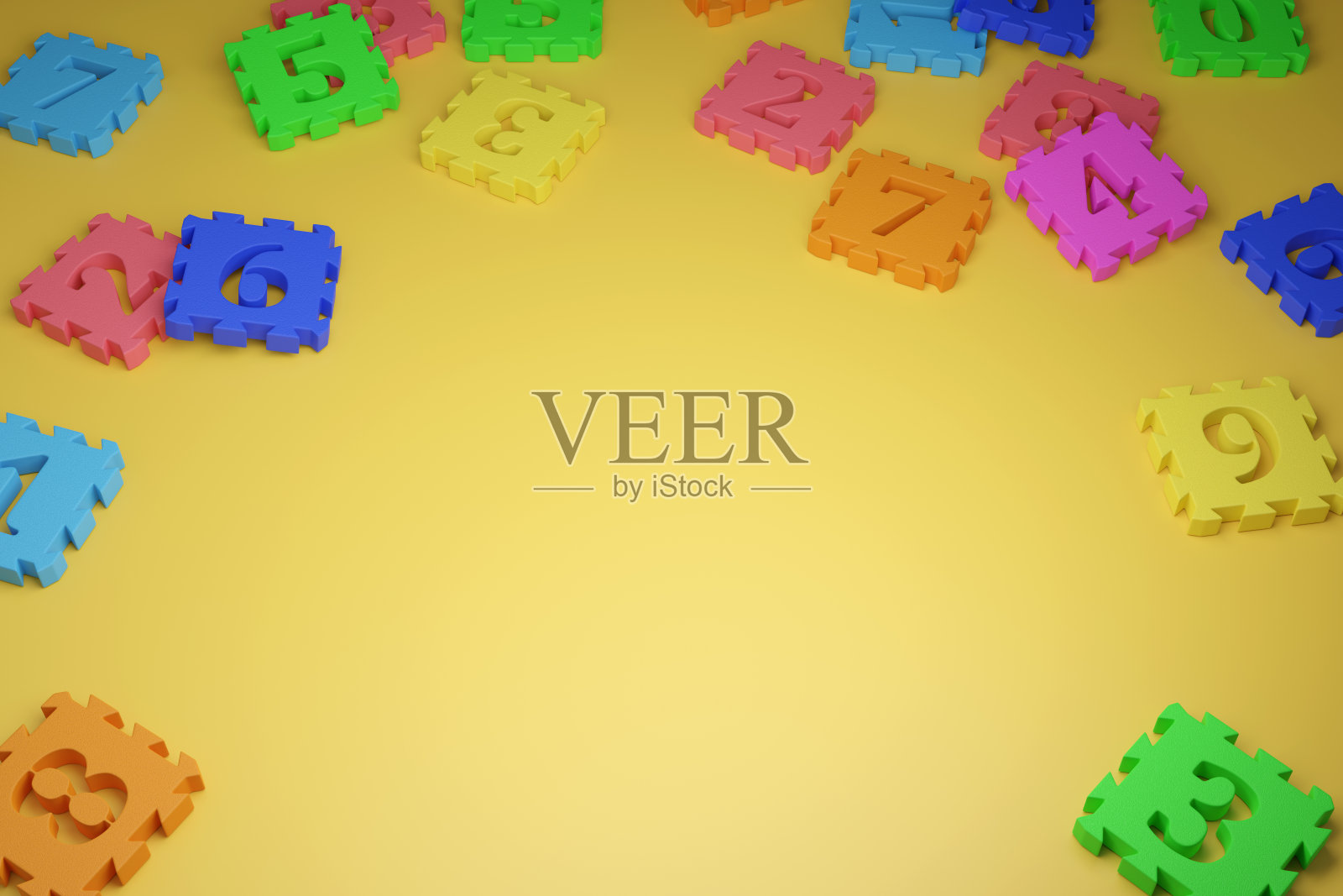 彩色数字拼图背景与复制空间。3 d演示。照片摄影图片