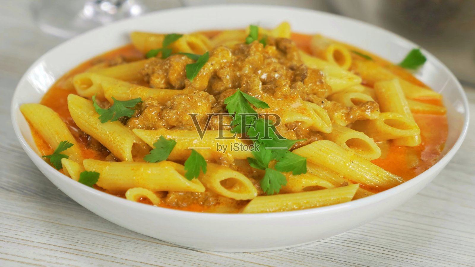 奶油肉末意面照片摄影图片