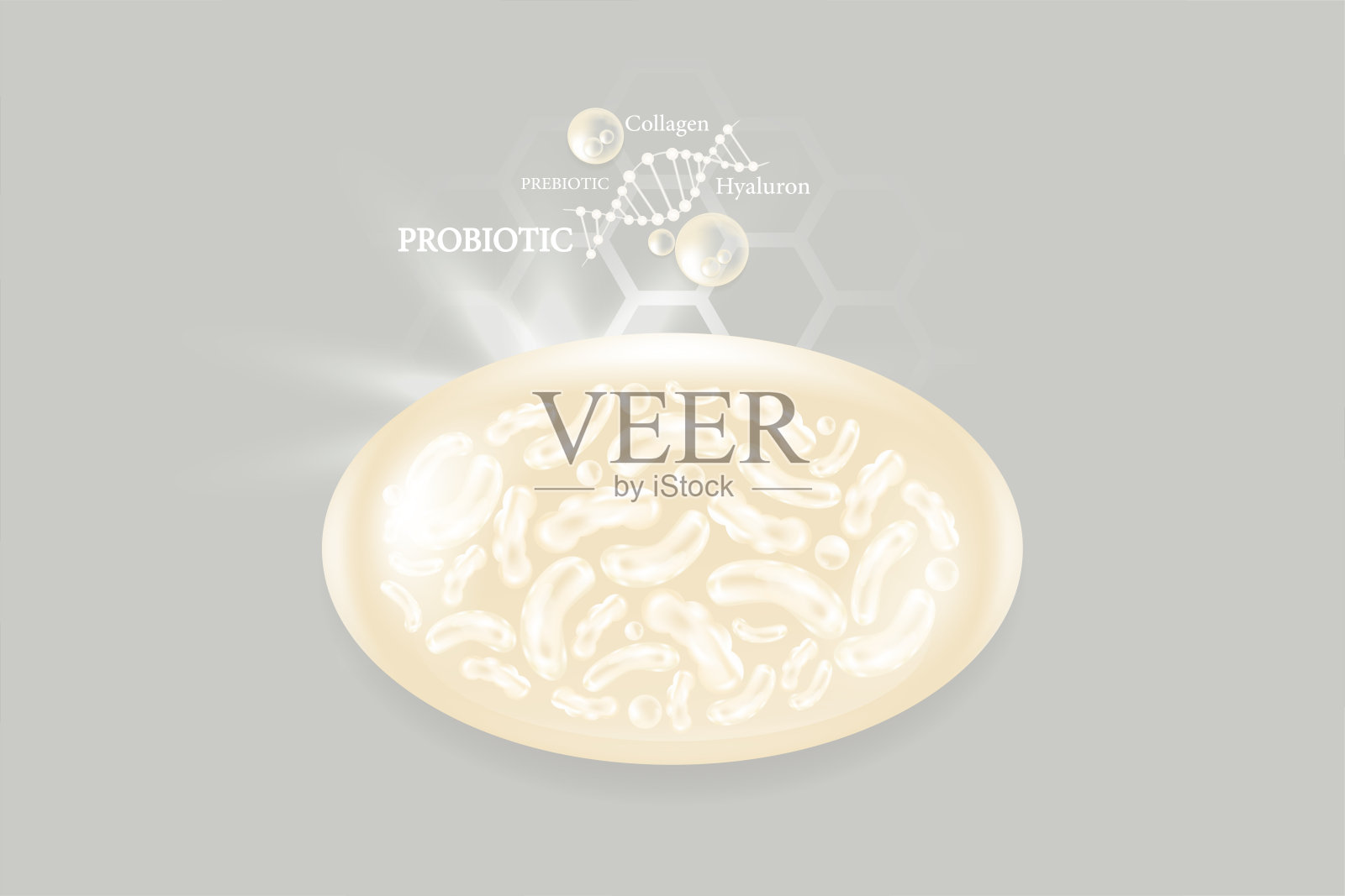 益生菌和透明质酸皮肤溶液广告，白色胶原蛋白，和维生素血清滴化妆品广告背景准备使用插图向量。插画图片素材