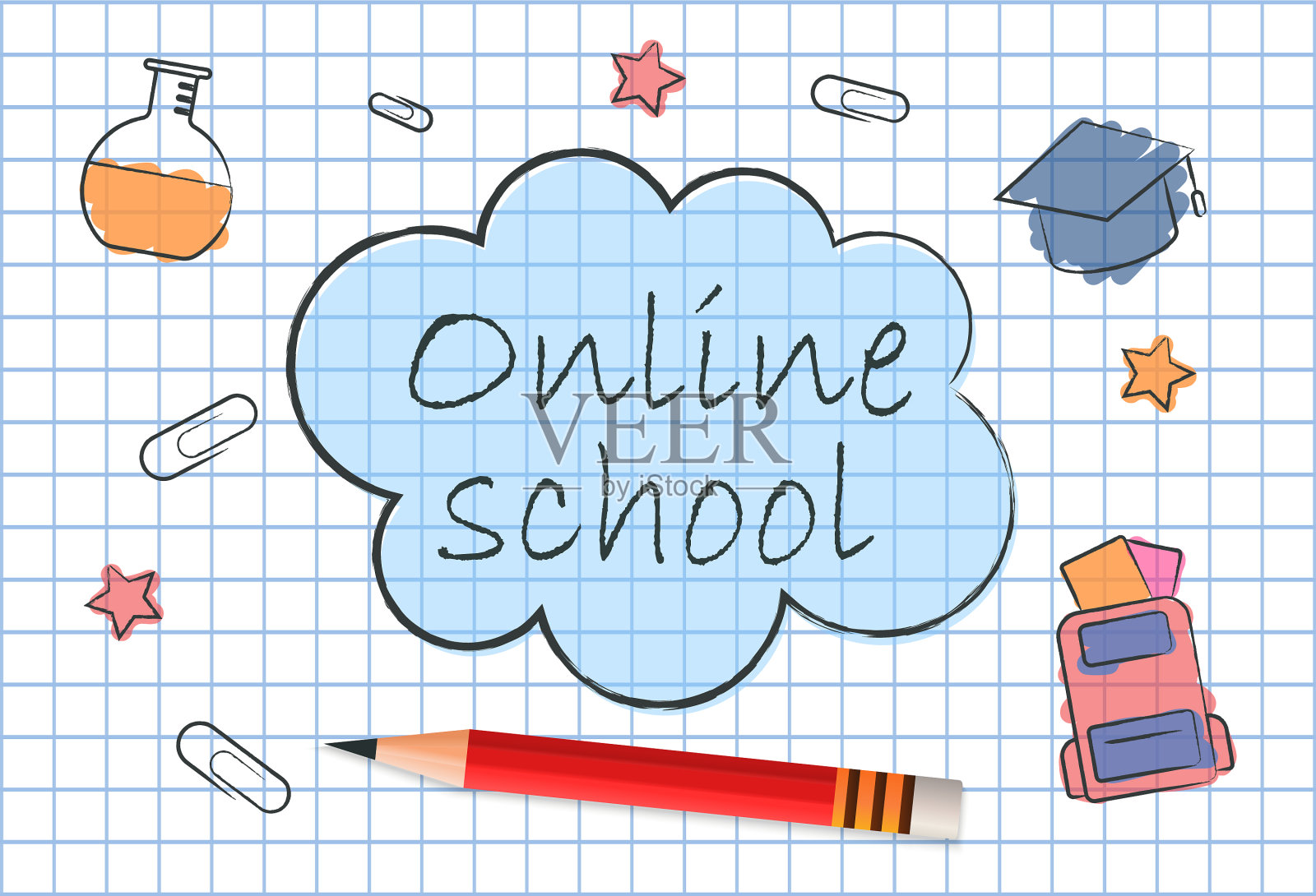 可爱的学生笔记本与绘图和在线插画图片素材