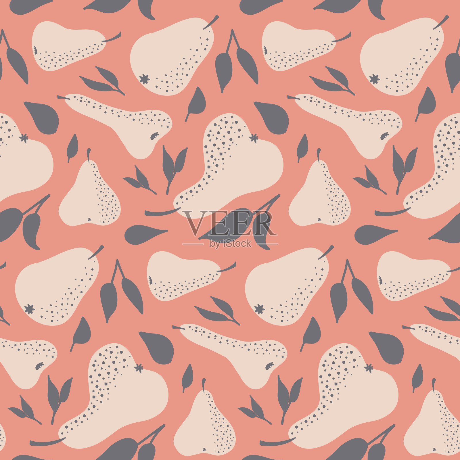 梨无缝图案灰色粉红色的颜色，背景纺织和剪贴簿设计，eps 10插画图片素材