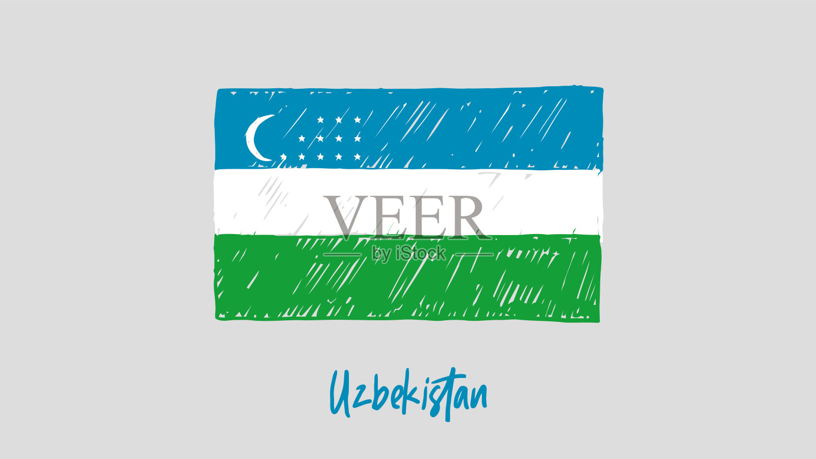 乌兹别克斯坦国家国旗标记或铅笔素描插图向量插画图片素材
