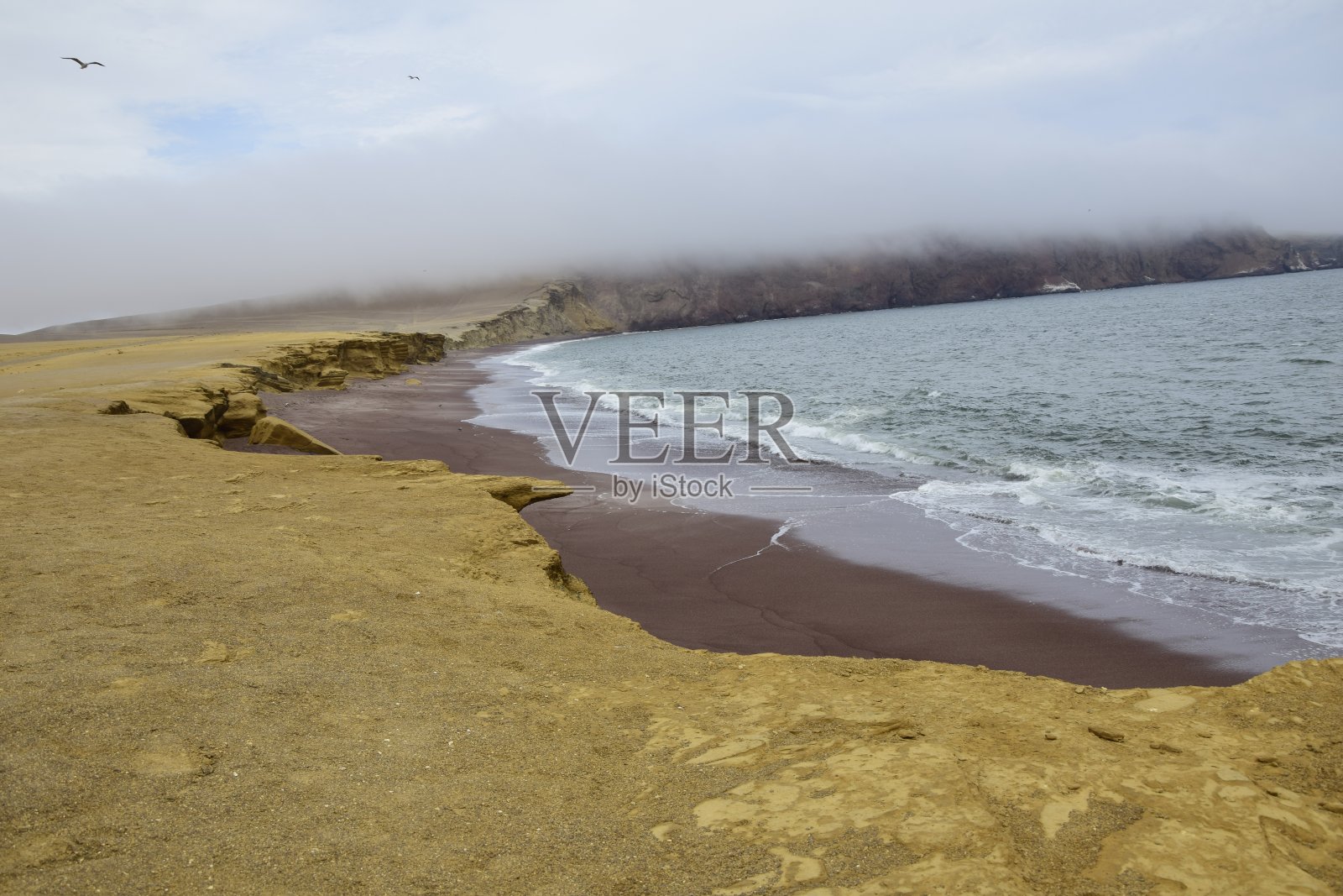 海岸线，帕拉卡斯国家保护区。位于秘鲁太平洋海岸帕拉卡斯国家自然保护区的悬崖。照片摄影图片