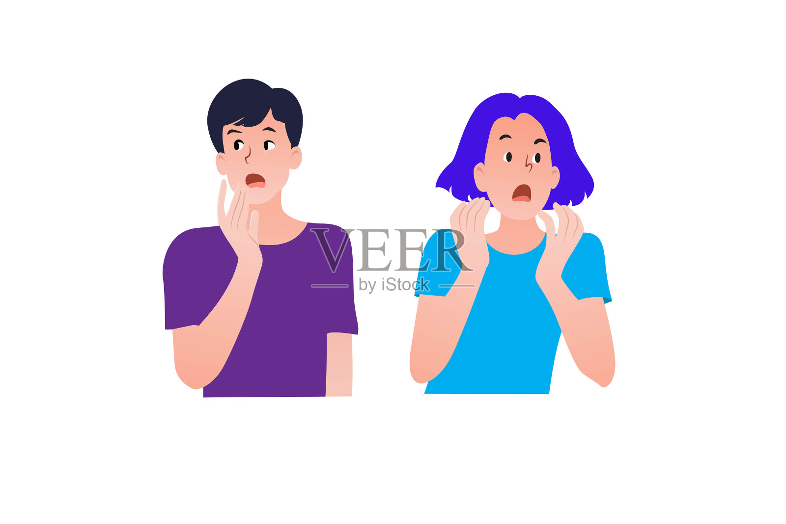 女性和年轻男性在各种姿势的矢量插图。插画图片素材