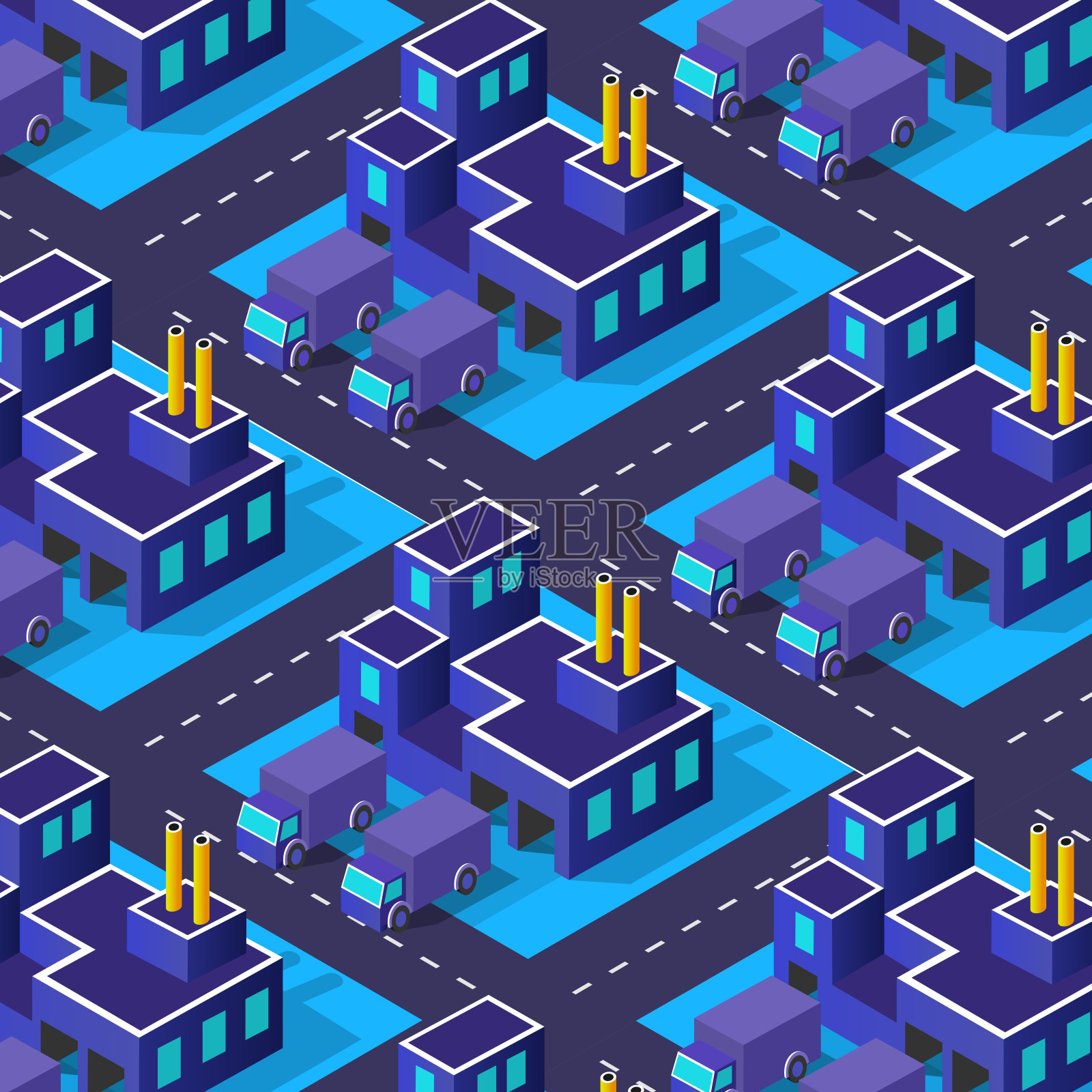 城市工业工厂仓库2.5D图插画图片素材