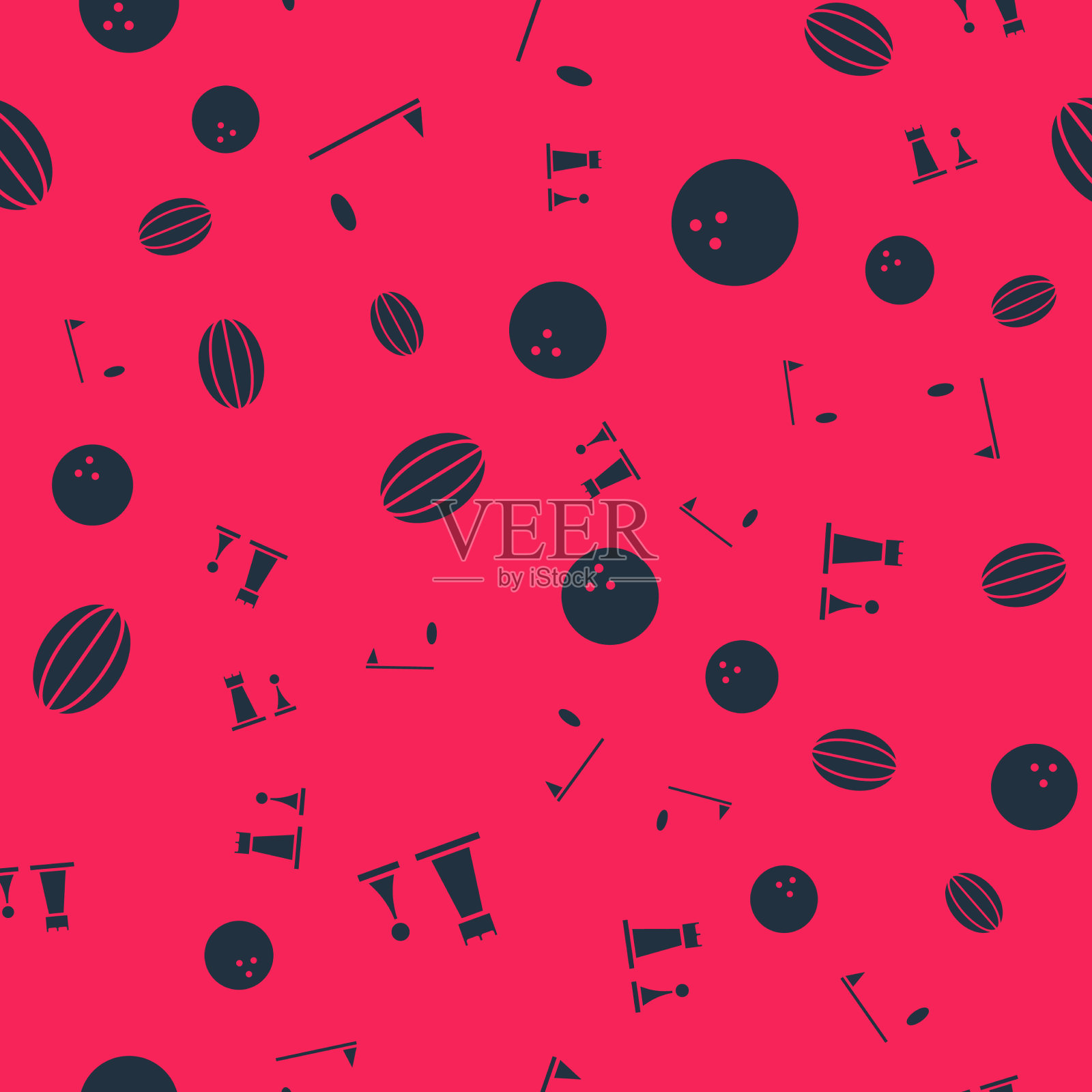 设置象棋、高尔夫旗、橄榄球和保龄球图标素材