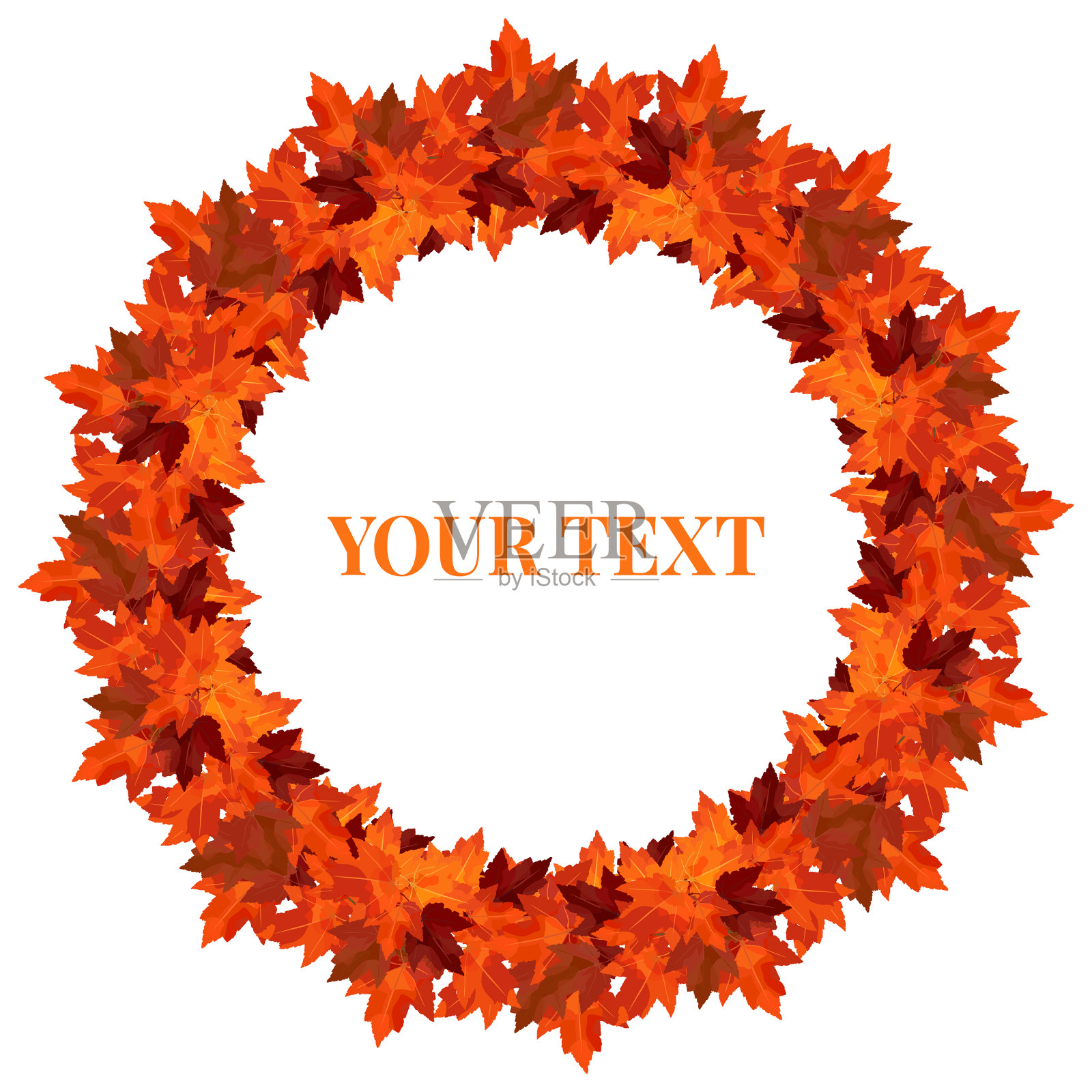 秋天枫树枝头的圆花环插画图片素材