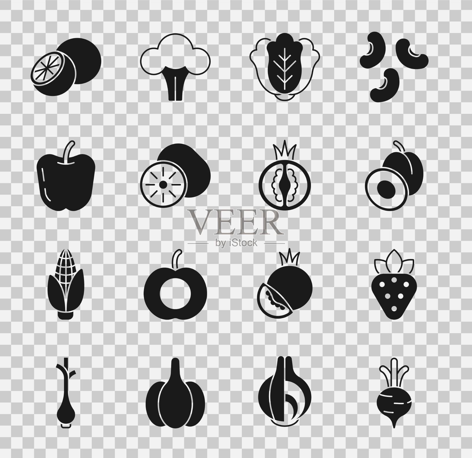 Set甜菜草莓李子水果卷心菜猕猴桃图标素材