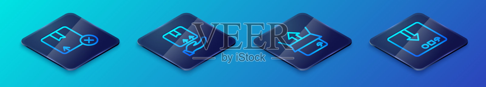 设置等距线，开箱和纸板图标素材