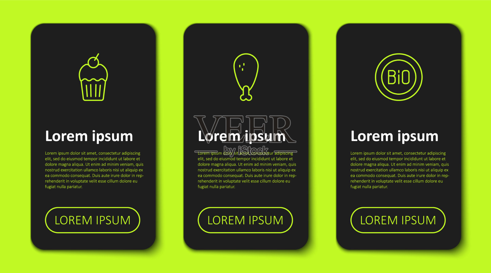 排好松饼鸡腿和生物横幅图标素材