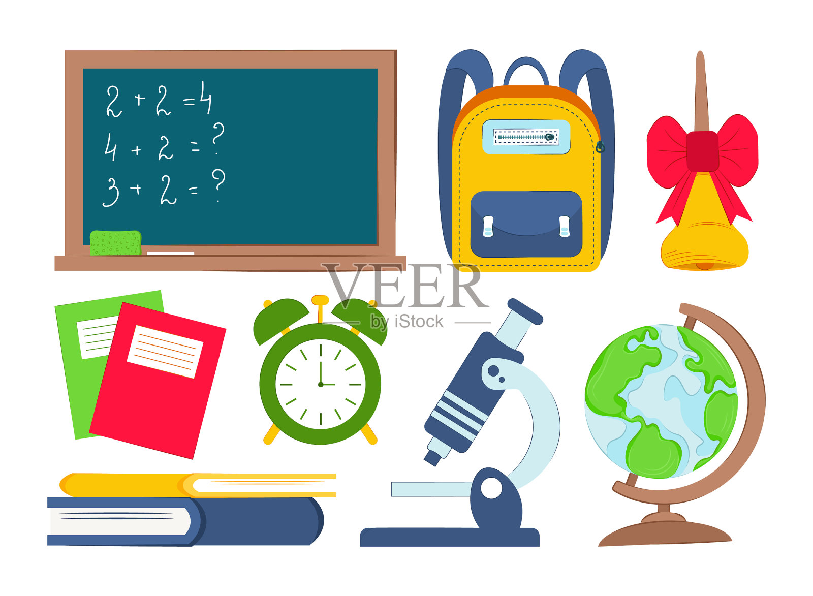 白色背景上的学校用品插画图片素材