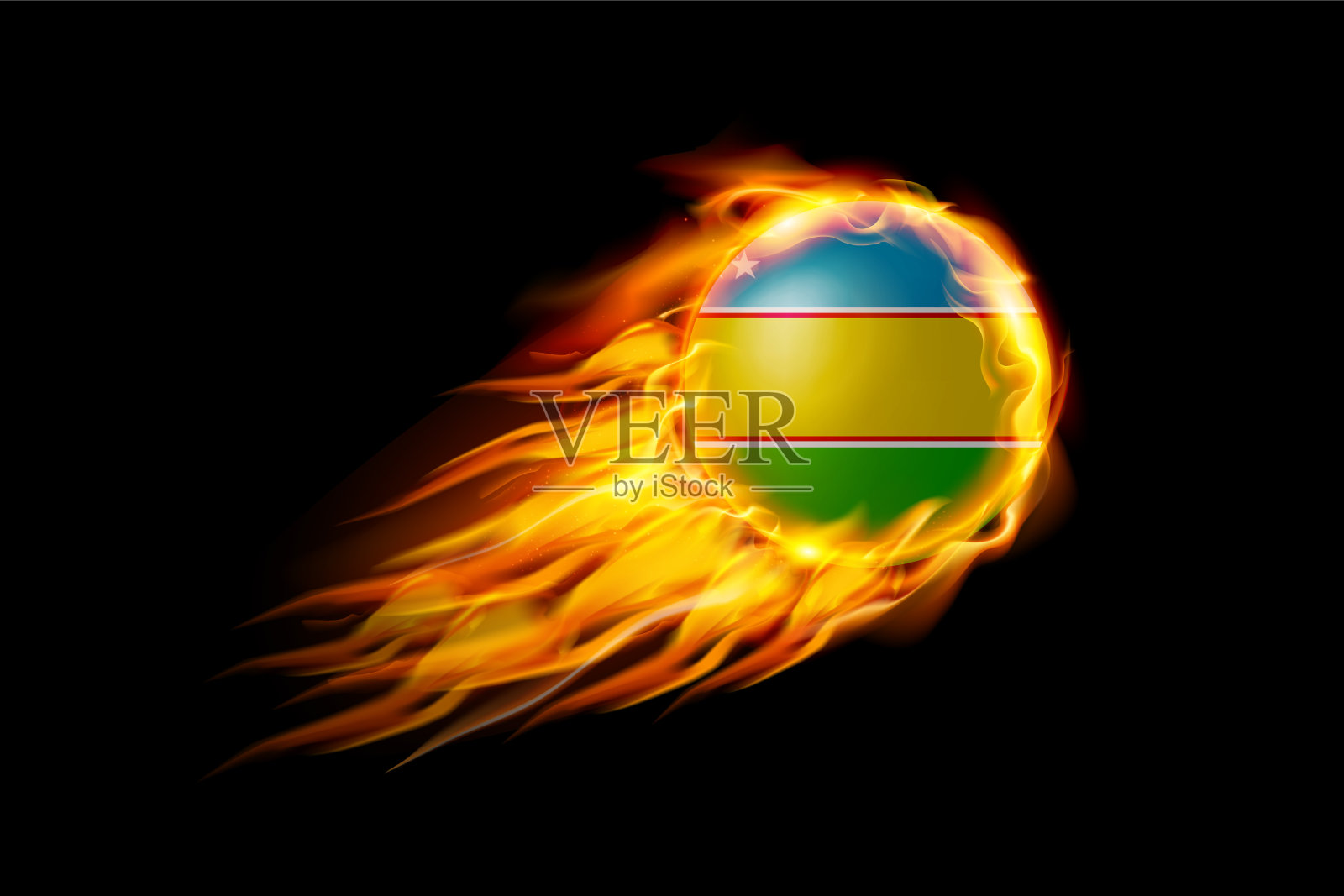 卡拉卡尔帕克斯坦旗与火球火现实插画图片素材