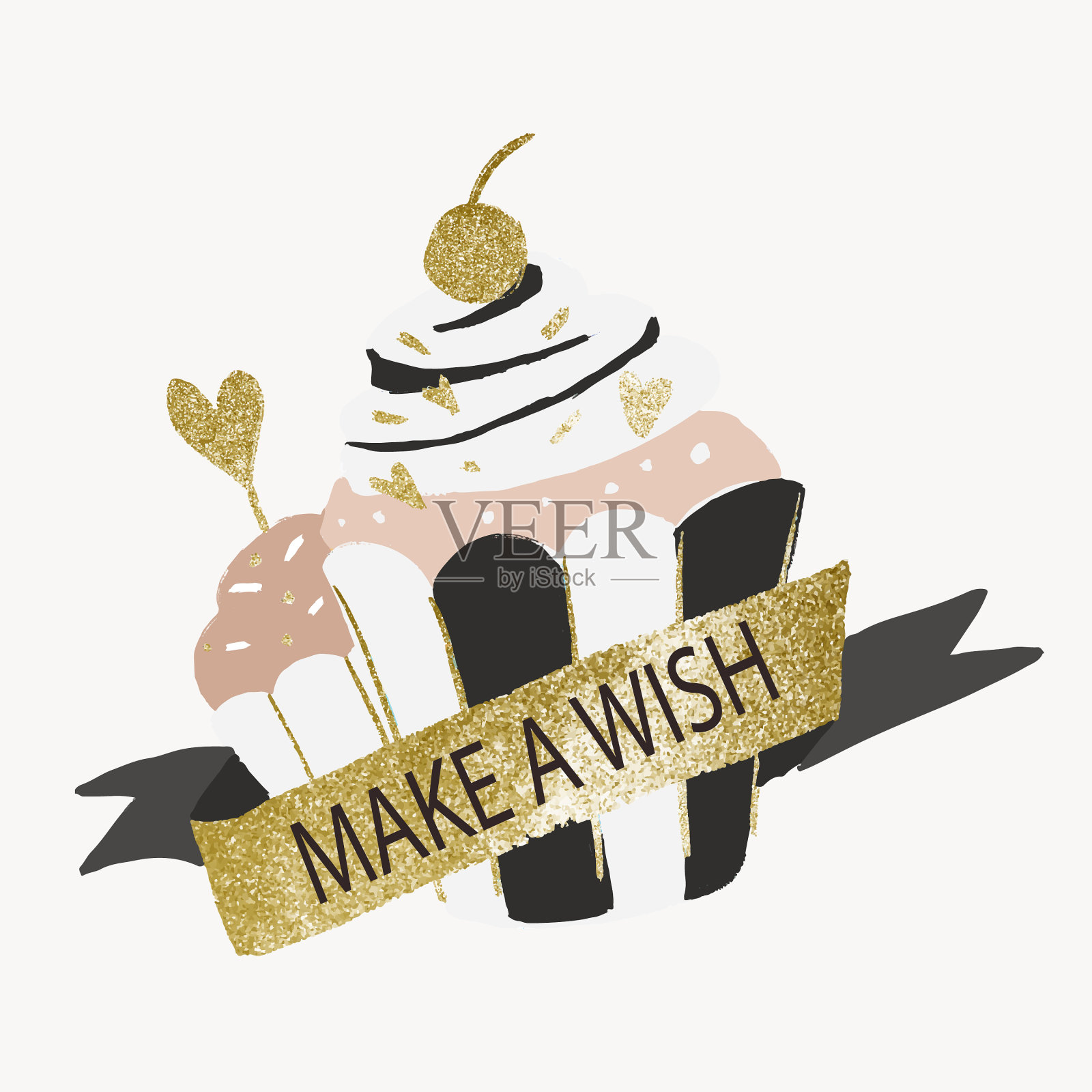 纸杯蛋糕模板贴纸美学黄金和插画图片素材