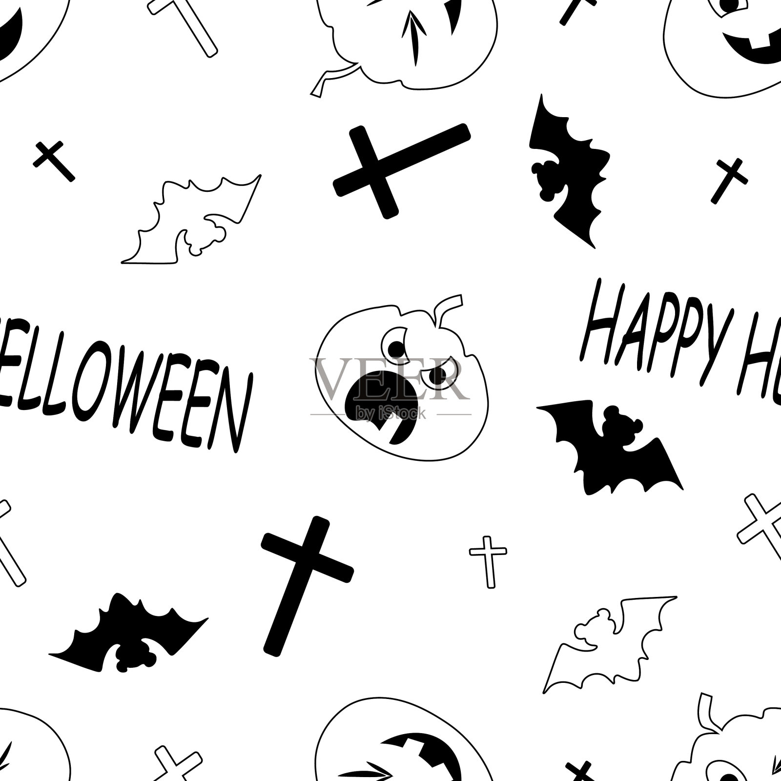 南瓜蝙蝠在白色背景可爱无眼插画图片素材