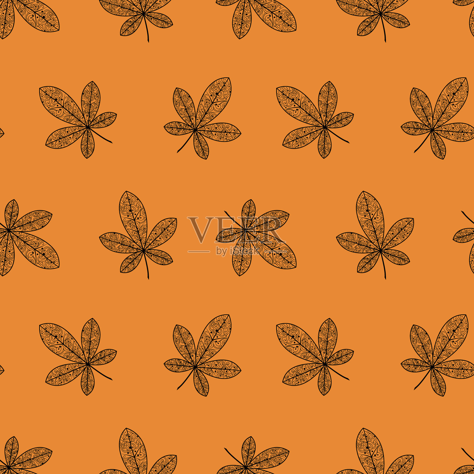 板栗叶无缝图案插画图片素材