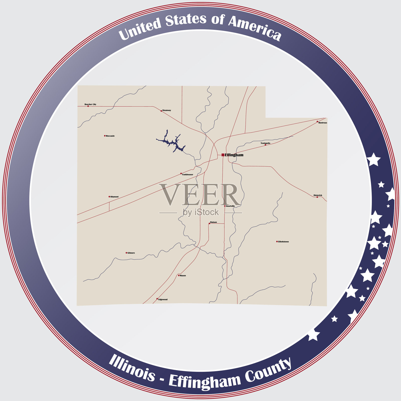 伊利诺斯州effingham县地图插画图片素材