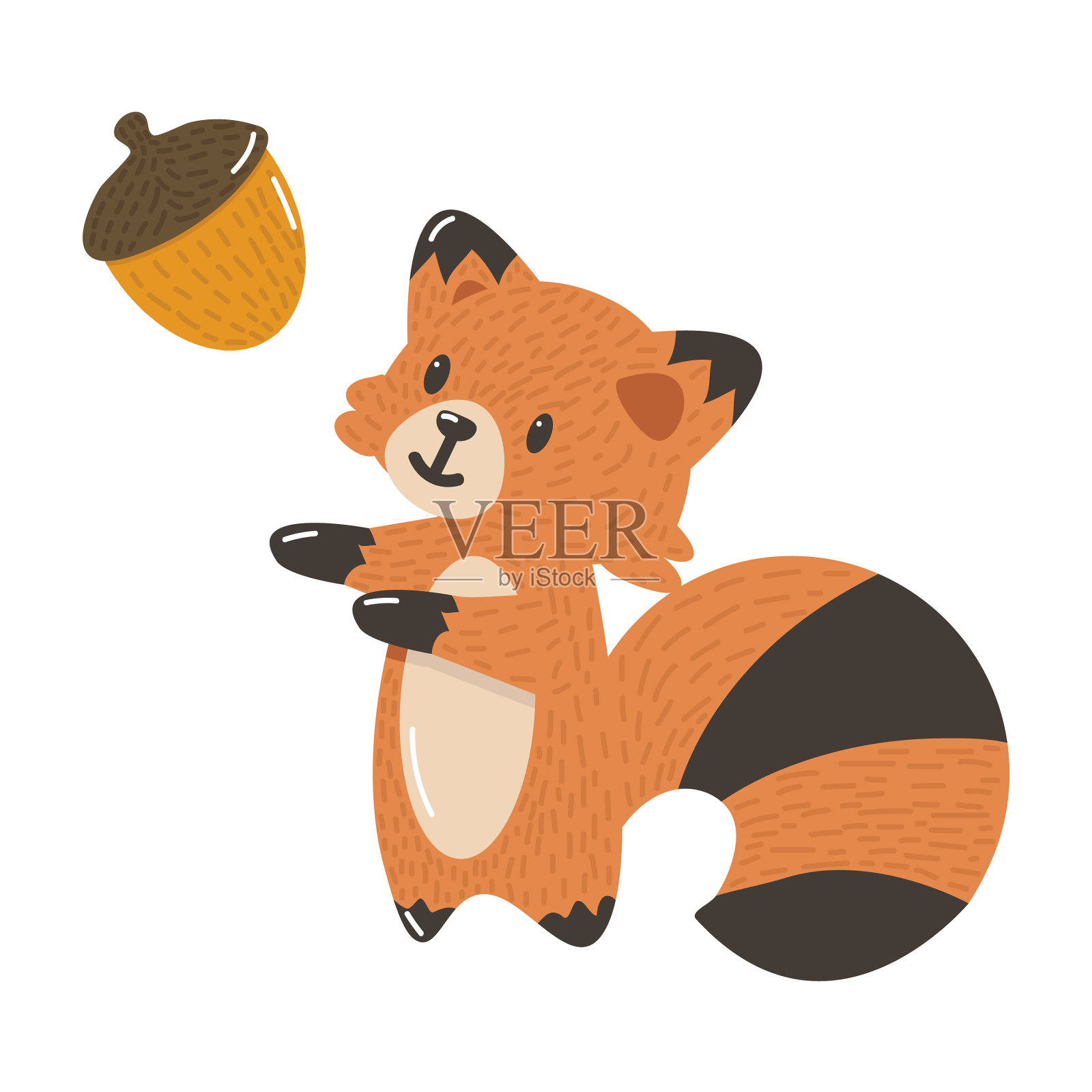 可爱的纸盒松鼠和橡子设计元素图片