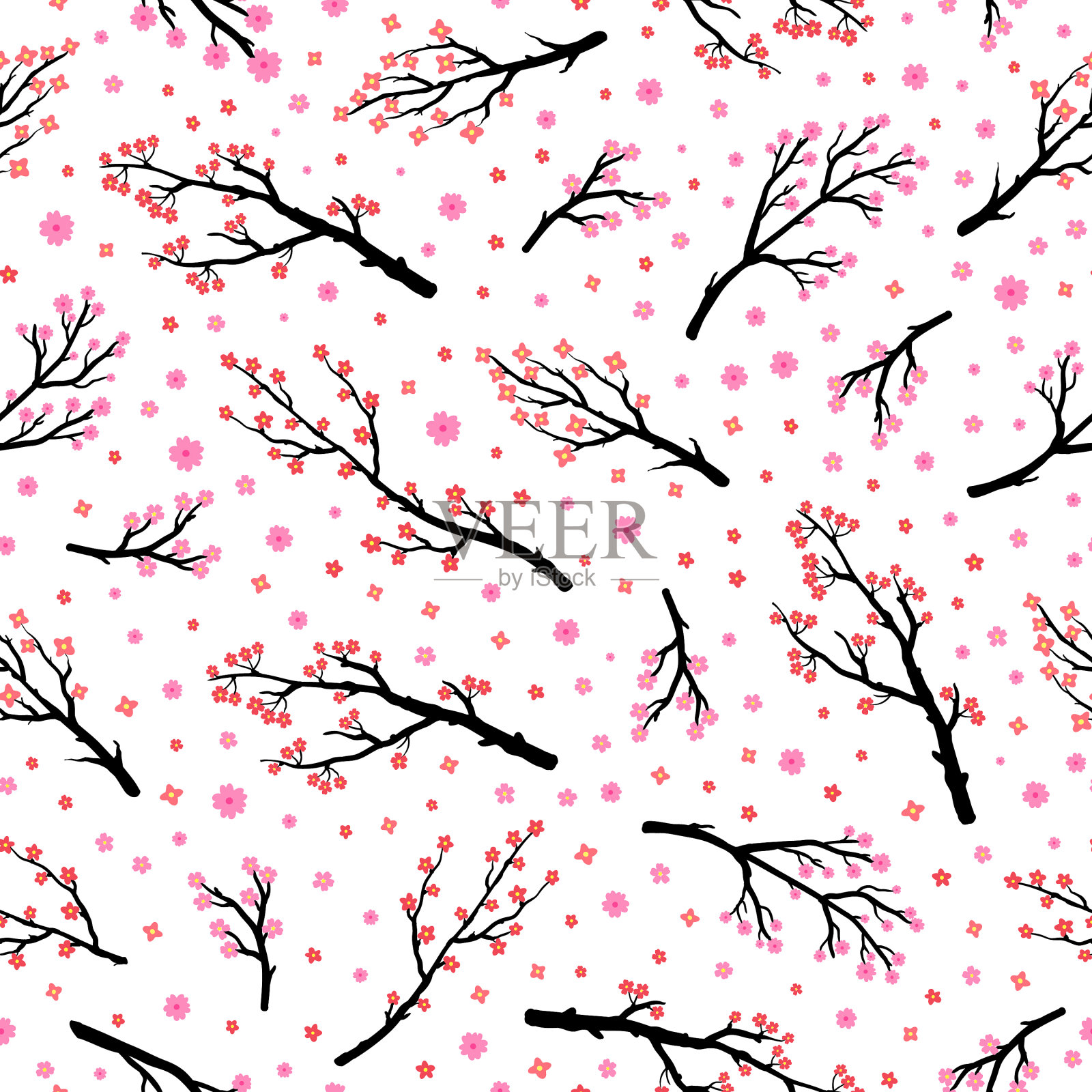 无缝图案与樱花的分支插画图片素材