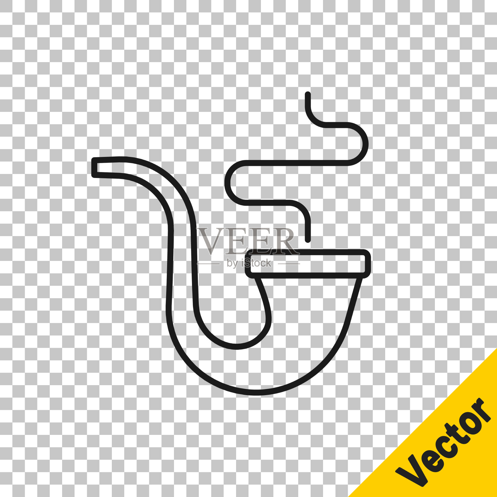 黑色线条吸烟管与烟雾图标隔离插画图片素材