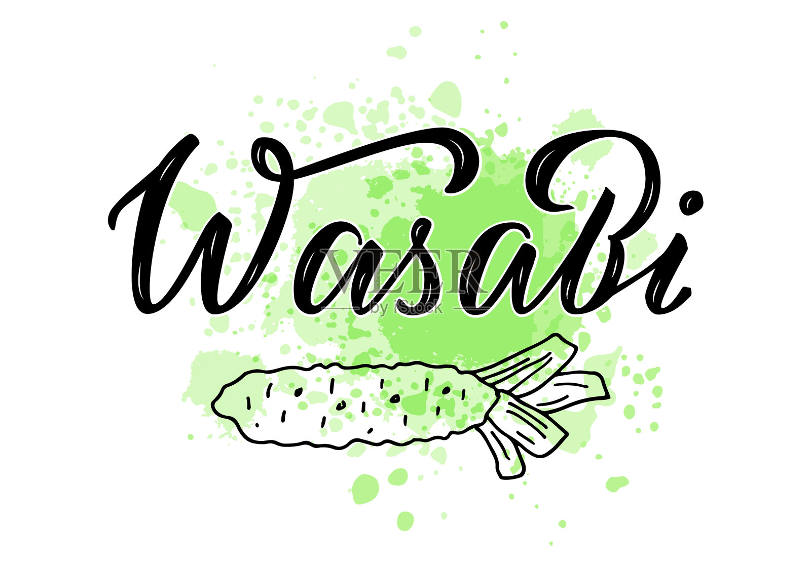 芥末黑字在绿色水彩背景插画图片素材