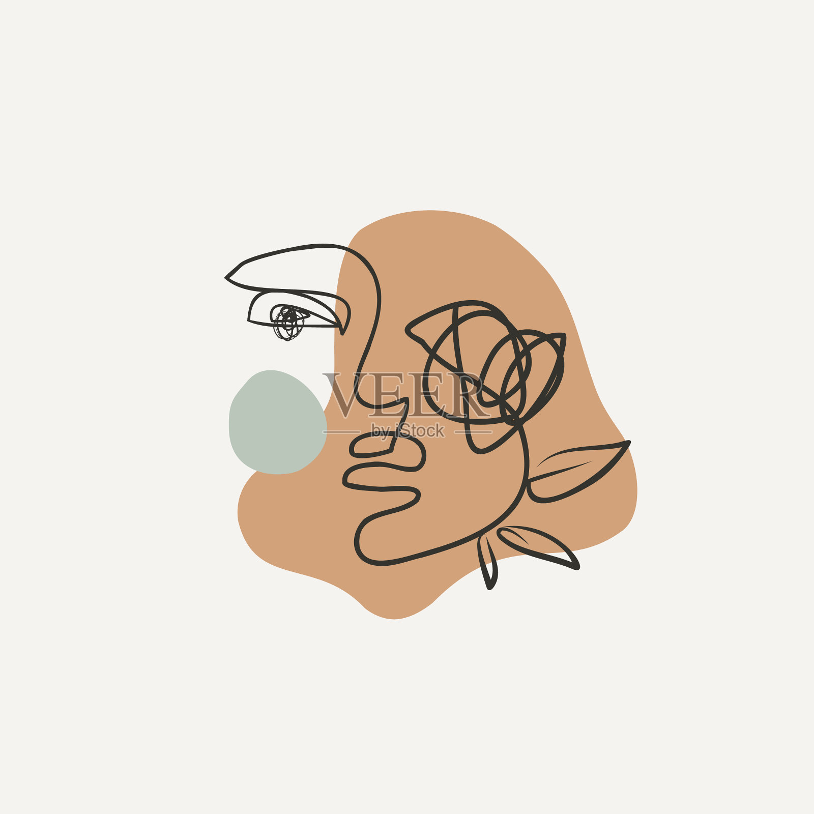 最小的人脸画潦草的树叶插画图片素材