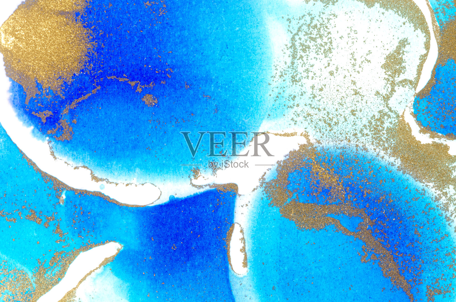 醇基墨水纹理在蓝色调与黄金。照片摄影图片