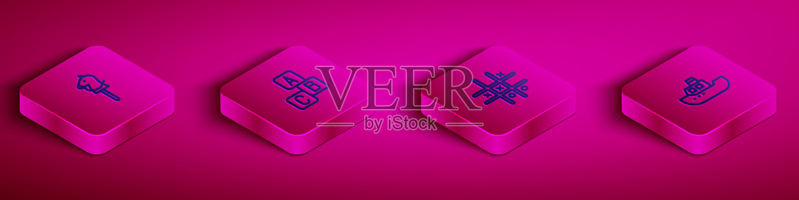 设置等距线玩具马ABC积木tic tac图标素材