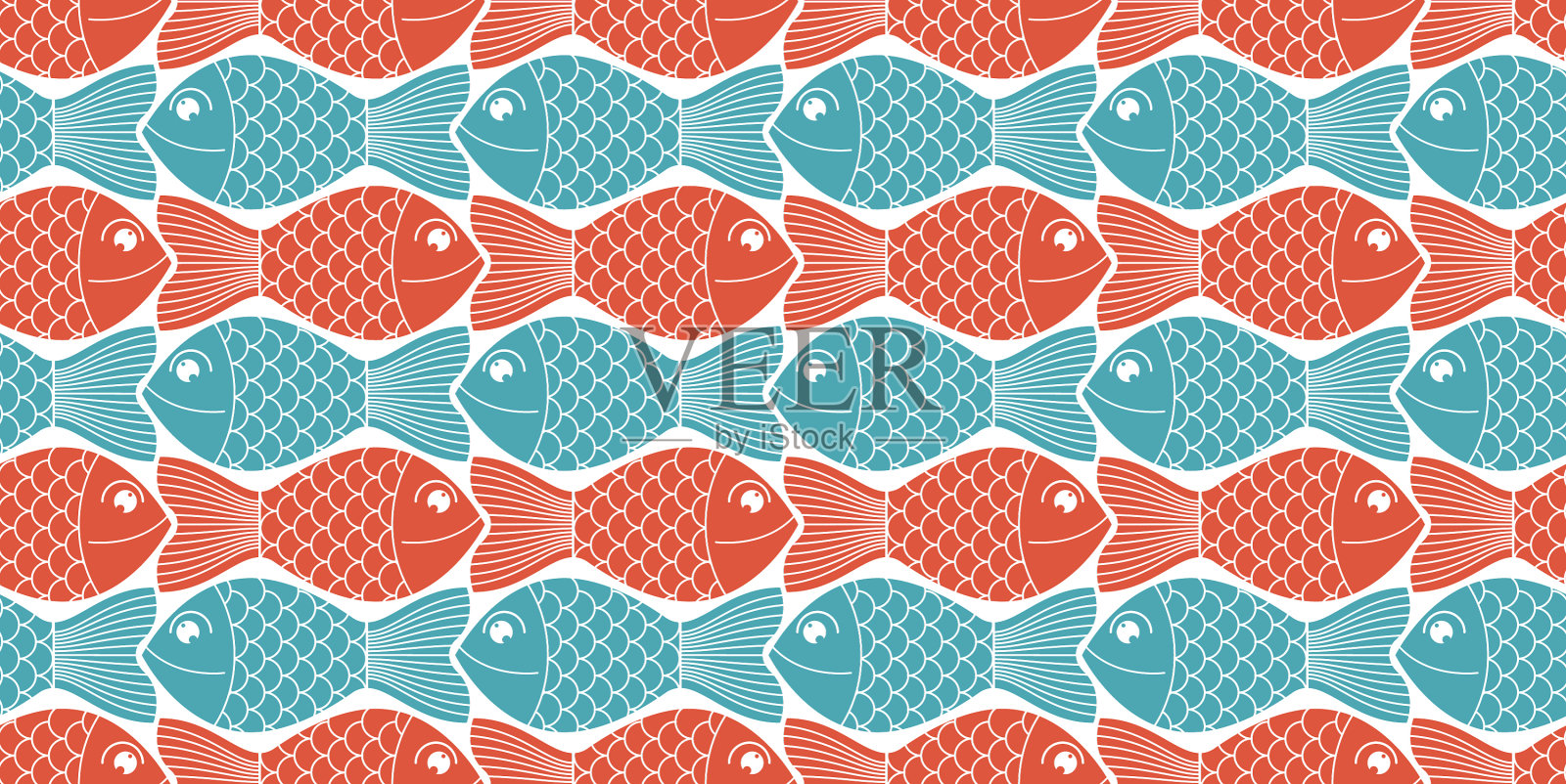 搞笑卡通鱼无缝背景可爱插画图片素材