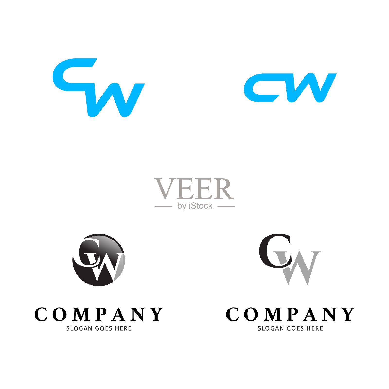 CW字母符号设计模板元素集插画图片素材