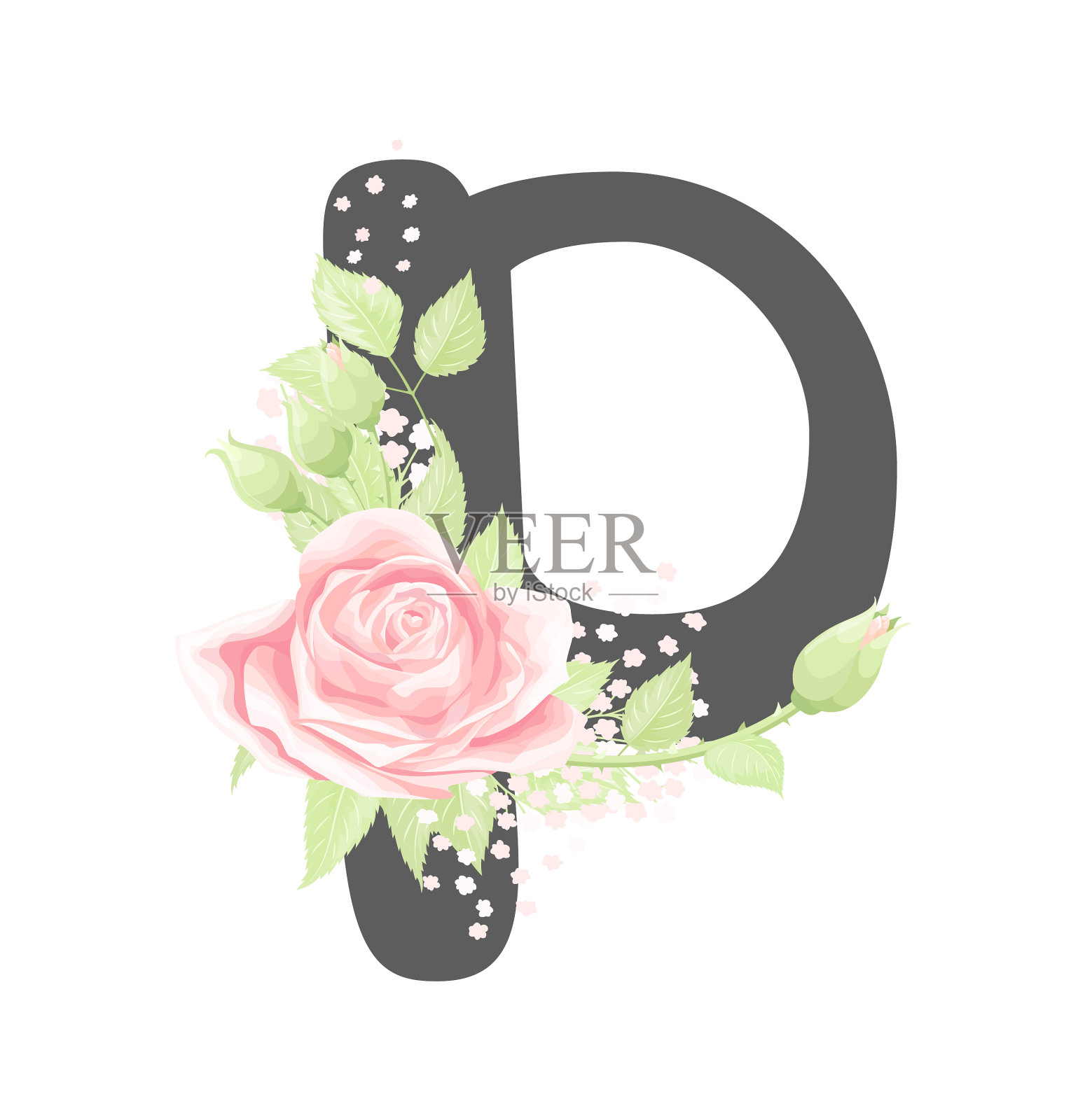 花字母字母p与粉红色奶油设计元素图片